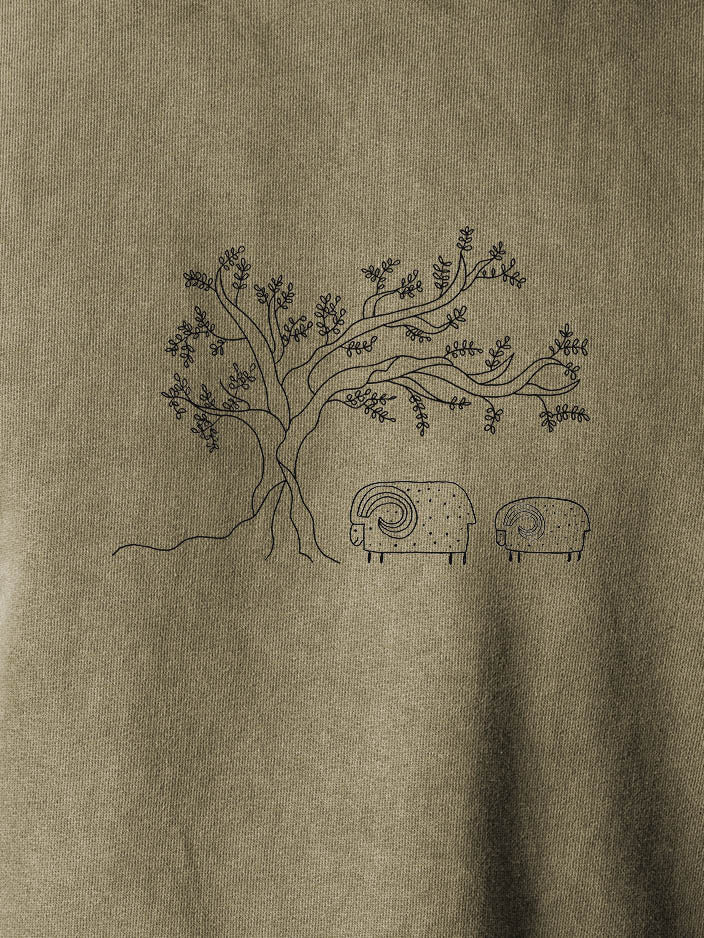 Olive Tree & Sheep  - Stonewashed Hoodie
