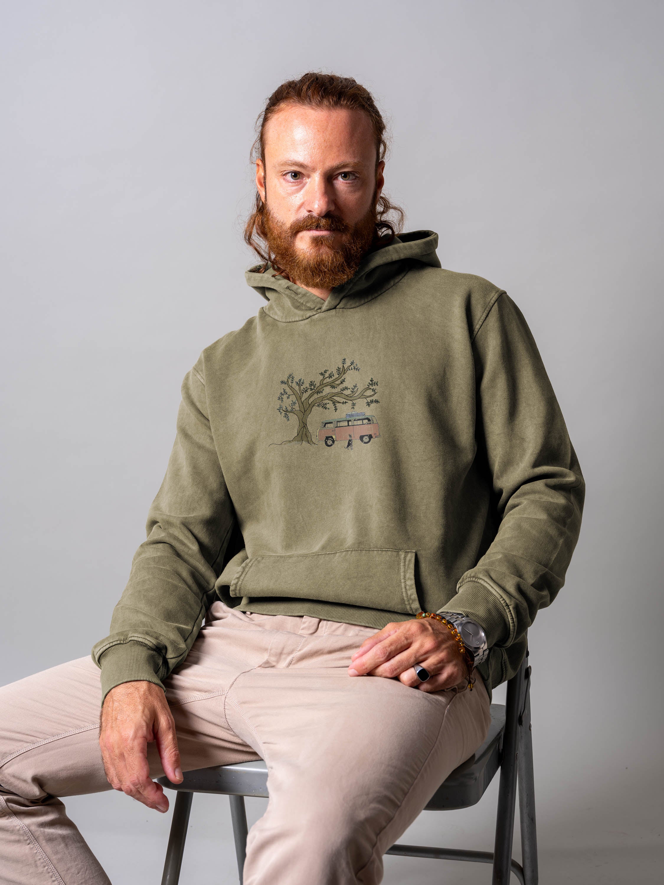 Olive Tree Camper  - Stonewashed Hoodie