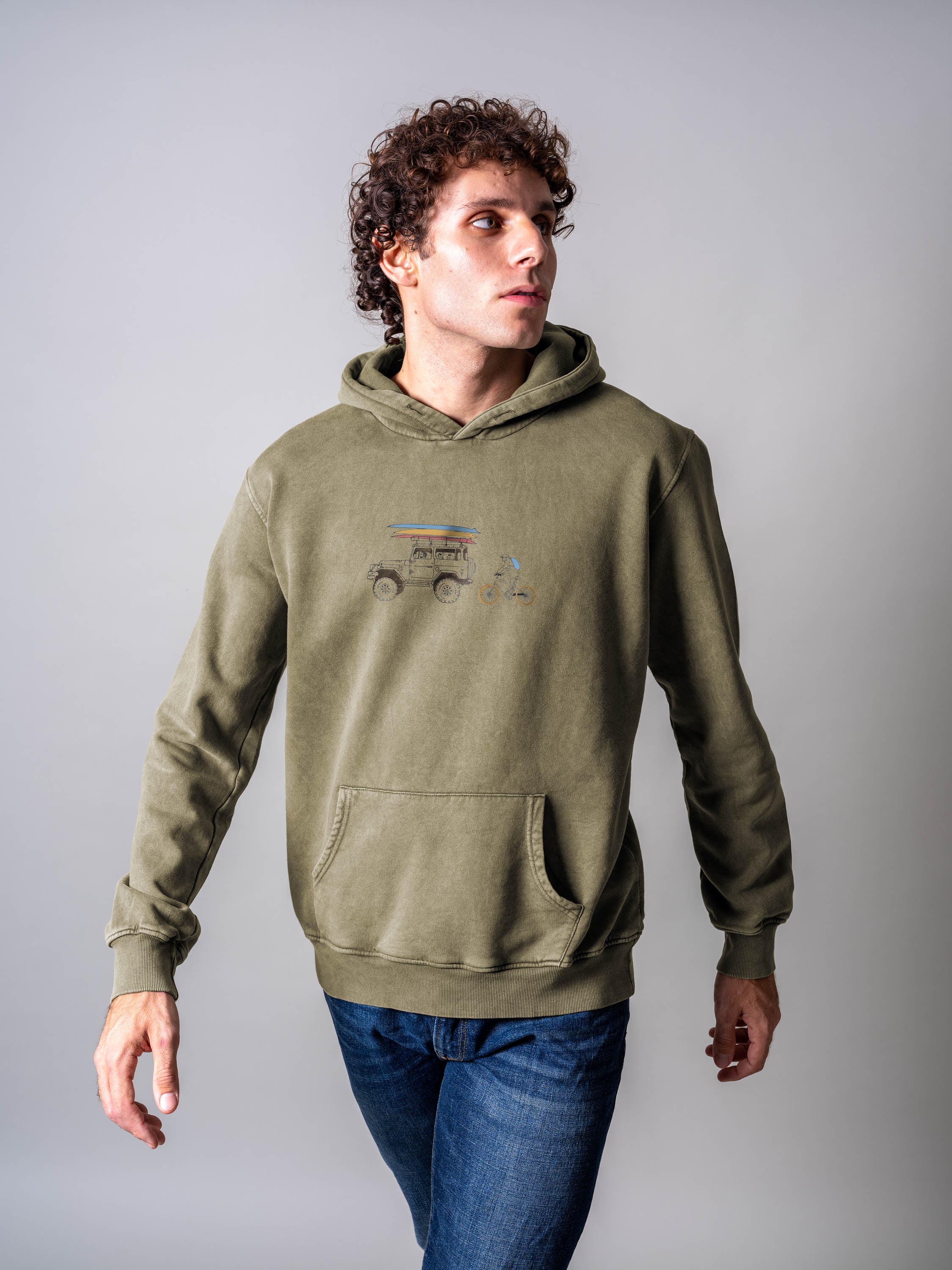 Surf Jeep & Cyclist  - Stonewashed Hoodie