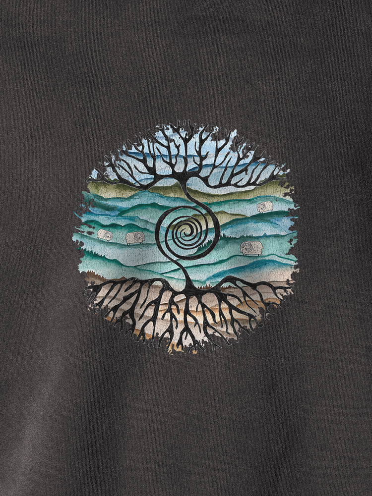 Tree rooted in Cretan landscape - Stonewashed Hoodie