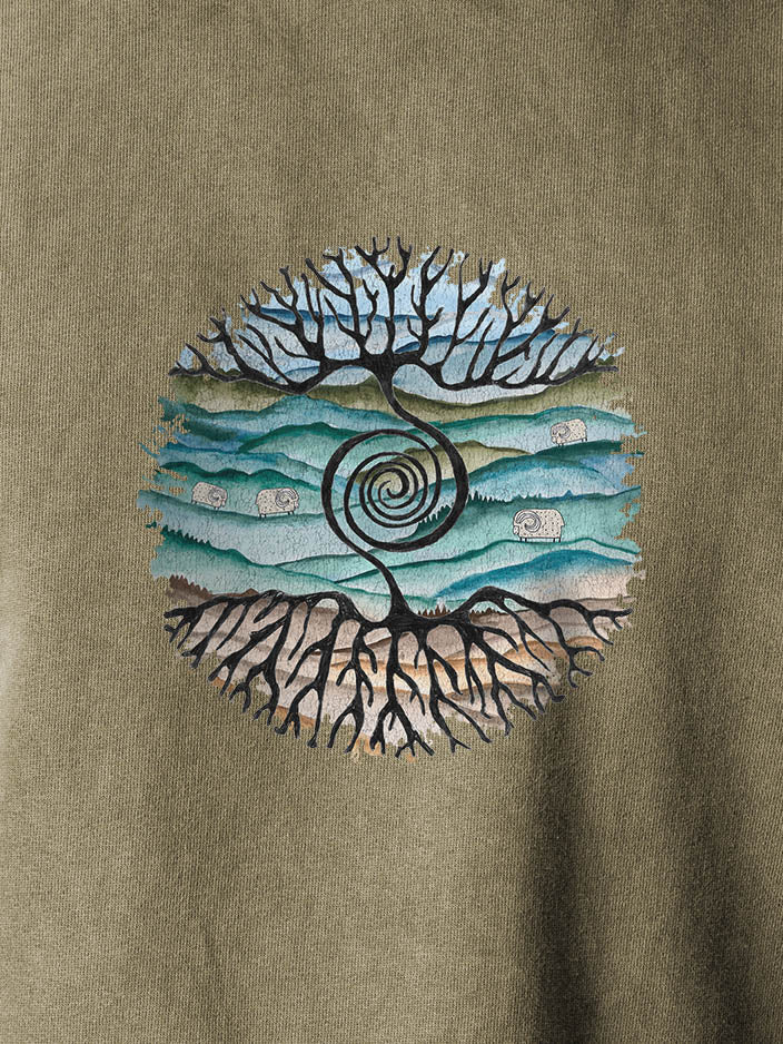 Tree rooted in Cretan landscape - Stonewashed Hoodie