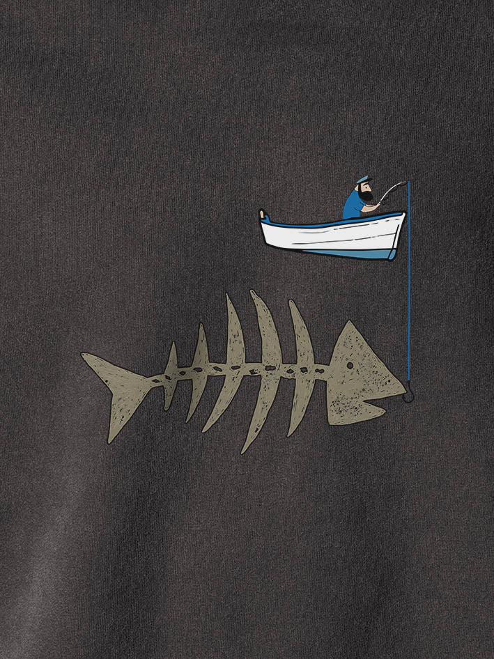 Fishing boat & Fishbone - Stonewashed Hoodie