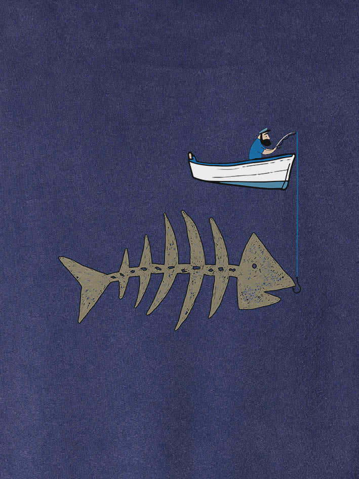 Fishing boat & Fishbone - Stonewashed Hoodie