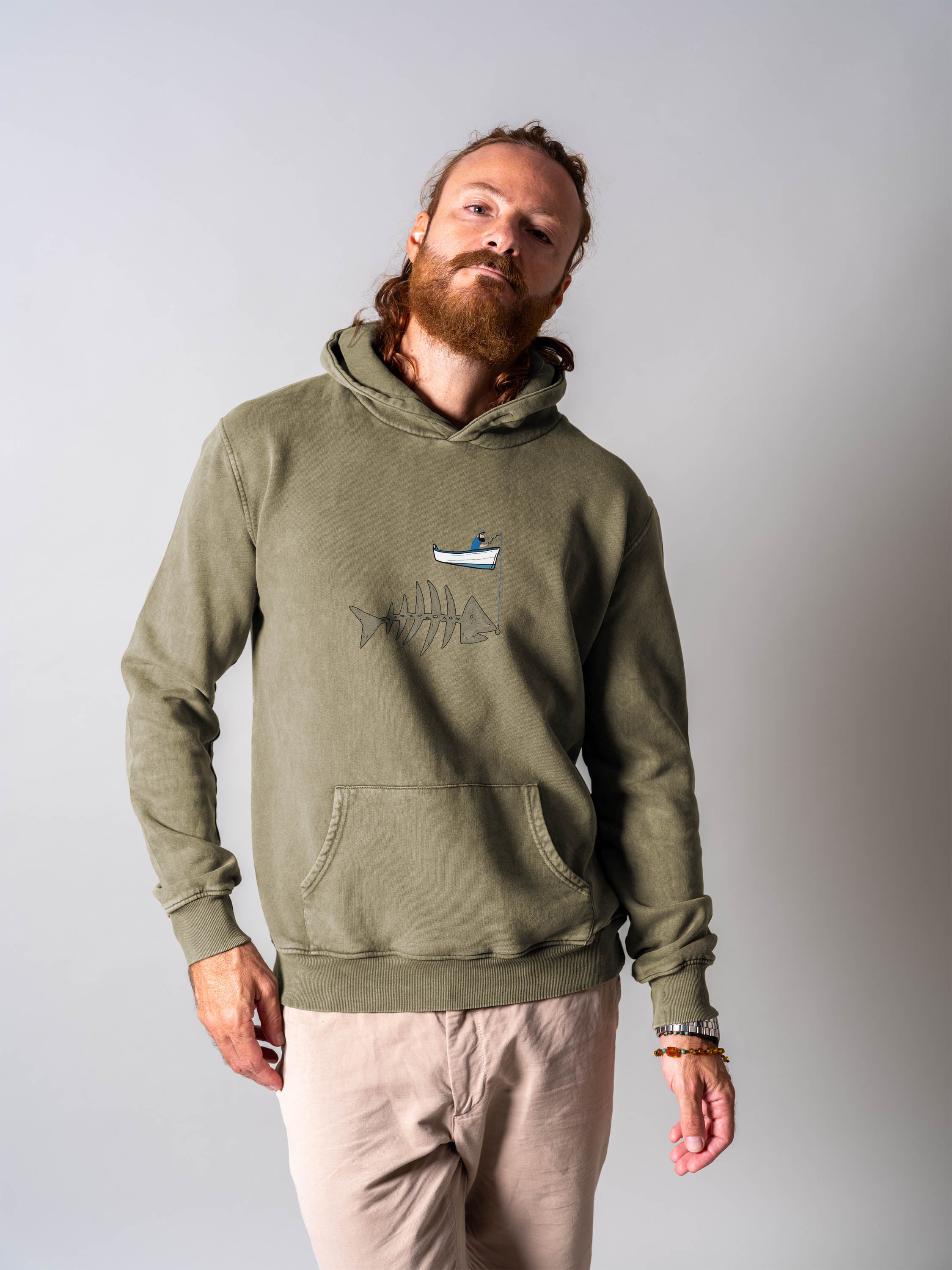 Fishing boat & Fishbone - Stonewashed Hoodie