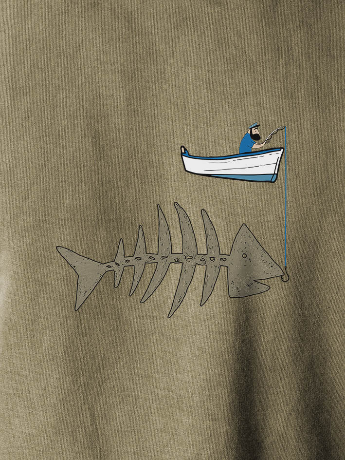 Fishing boat & Fishbone - Stonewashed Hoodie