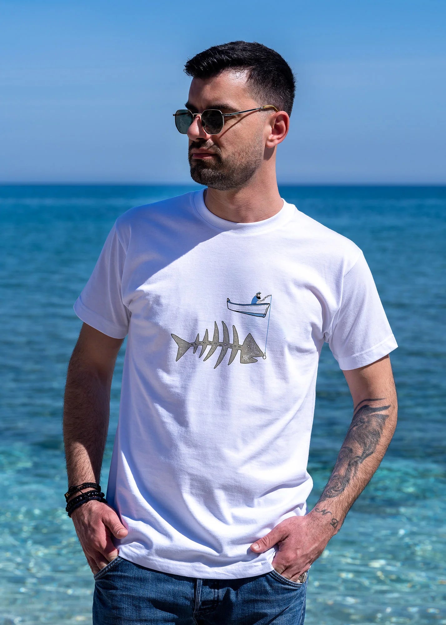 Fishing boat & Fishbone - T-Shirts