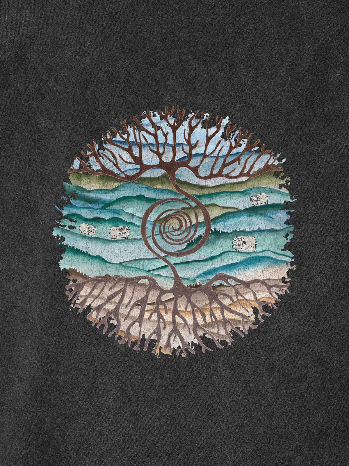 Tree rooted in Cretan landscape - Stonewashed T-Shirts