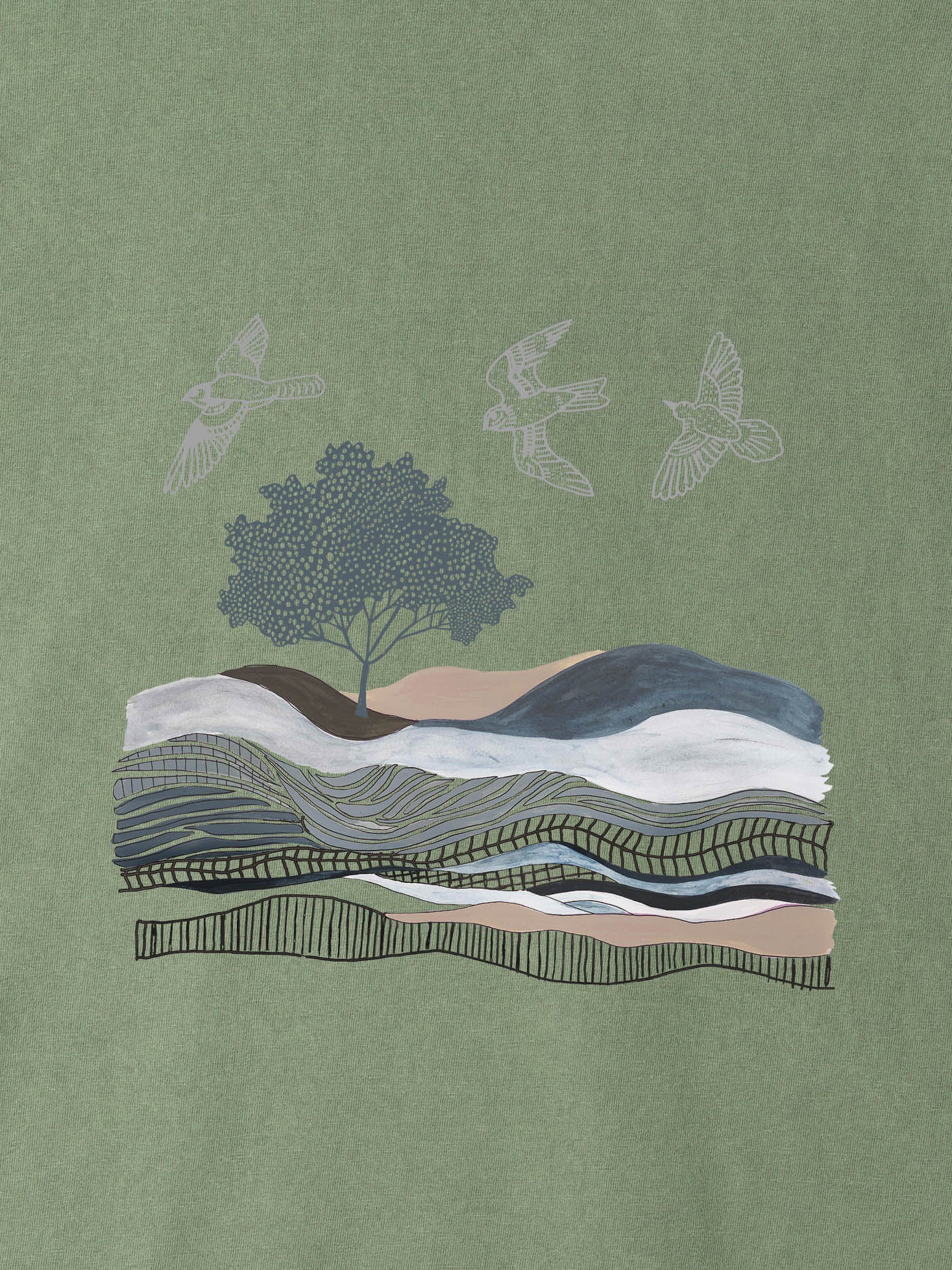 Αφηρημένο Σχέδιο Βουνό & Θάλασσα - Μπλούζες Πετροπλυμένες