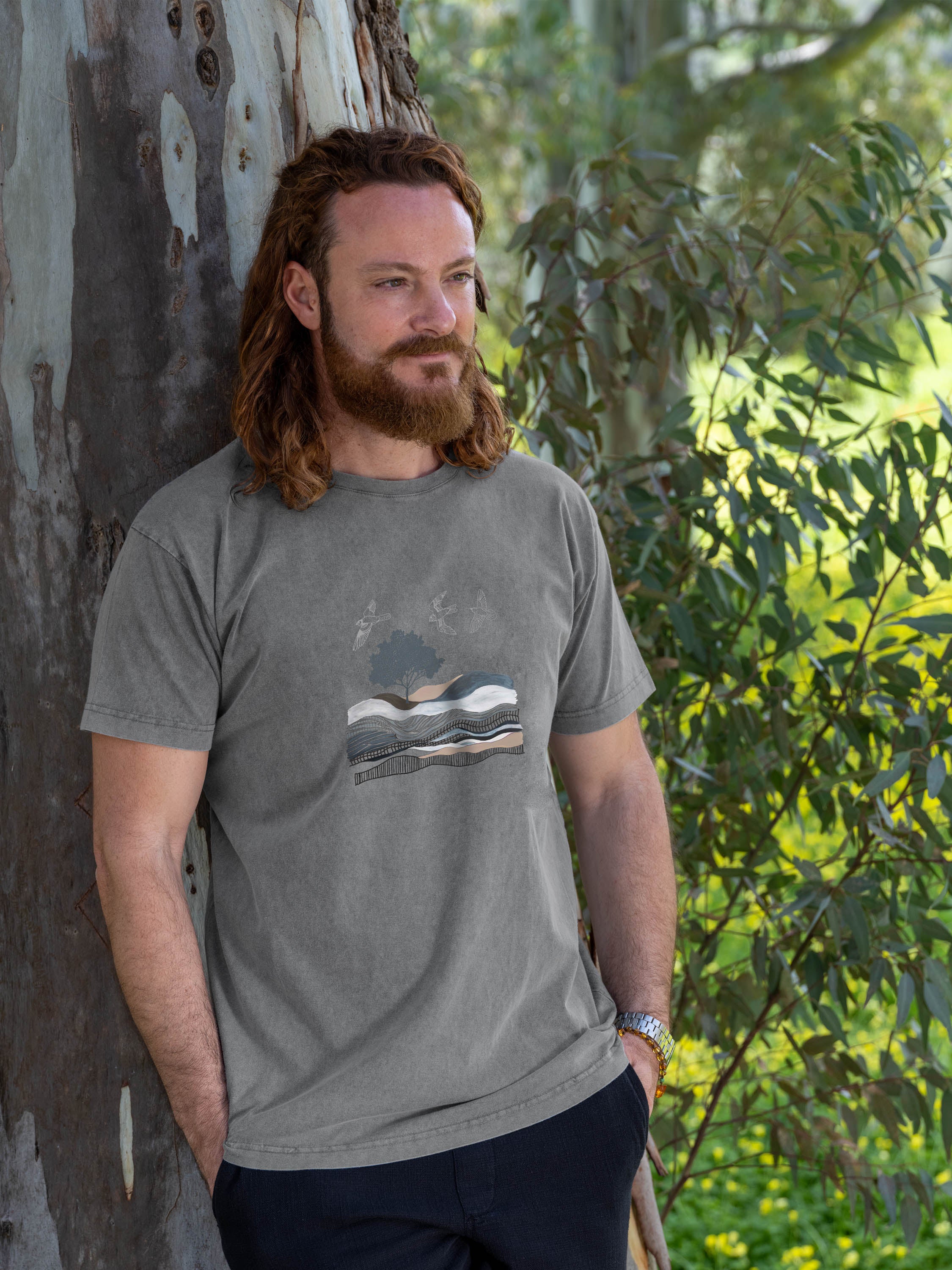 Αφηρημένο Σχέδιο Βουνό & Θάλασσα - Μπλούζες Πετροπλυμένες