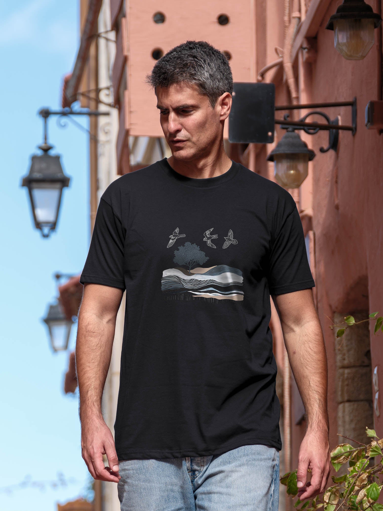 Αφηρημένο Σχέδιο Βουνό & Θάλασσα - Μπλούζες