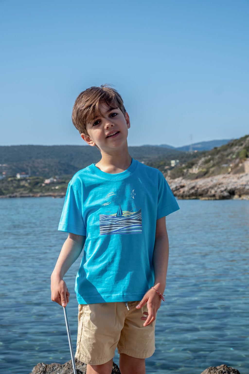 Sailboat on Blue Waves - T-Shirts