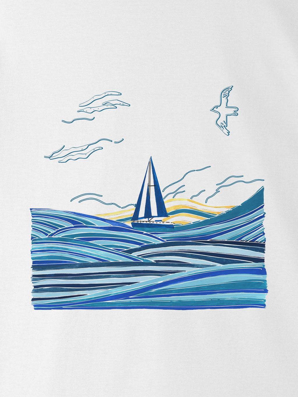 Sailboat on Blue Waves - T-Shirts