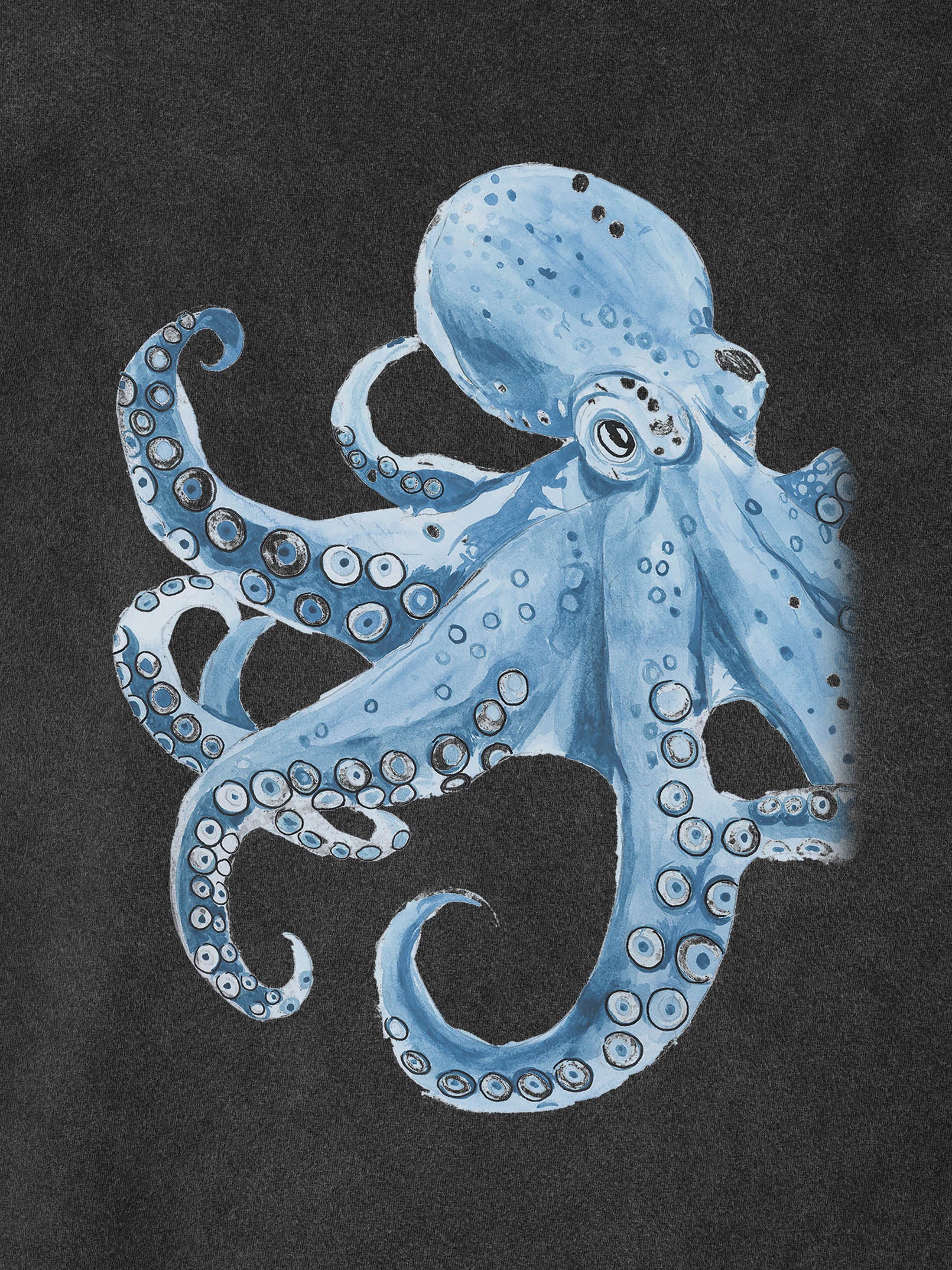 Μπλε Χταπόδι Υδατογραφία - Μπλούζες Πετροπλυμένες