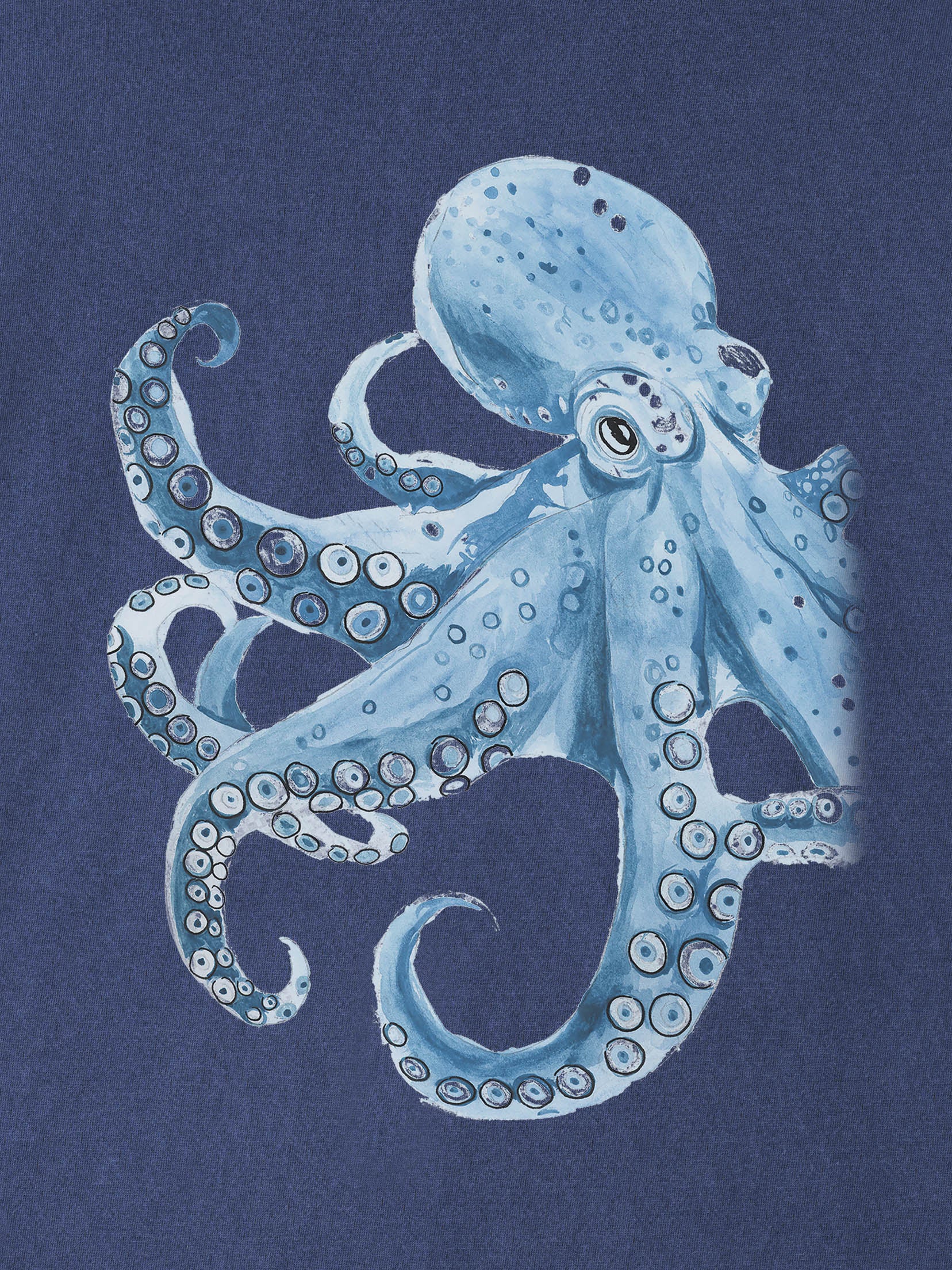Μπλε Χταπόδι Υδατογραφία - Μπλούζες Πετροπλυμένες