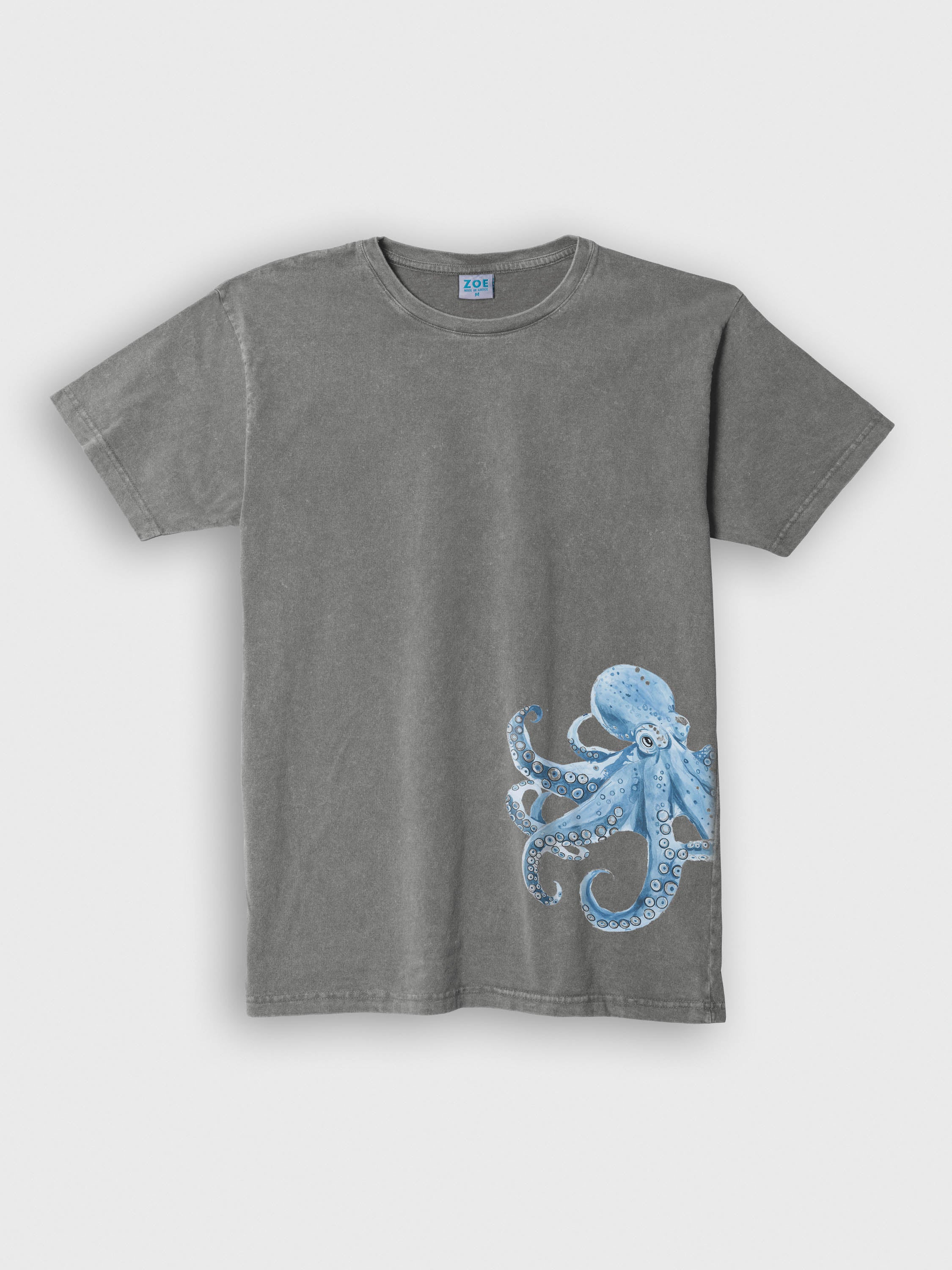 Μπλε Χταπόδι Υδατογραφία - Μπλούζες Πετροπλυμένες