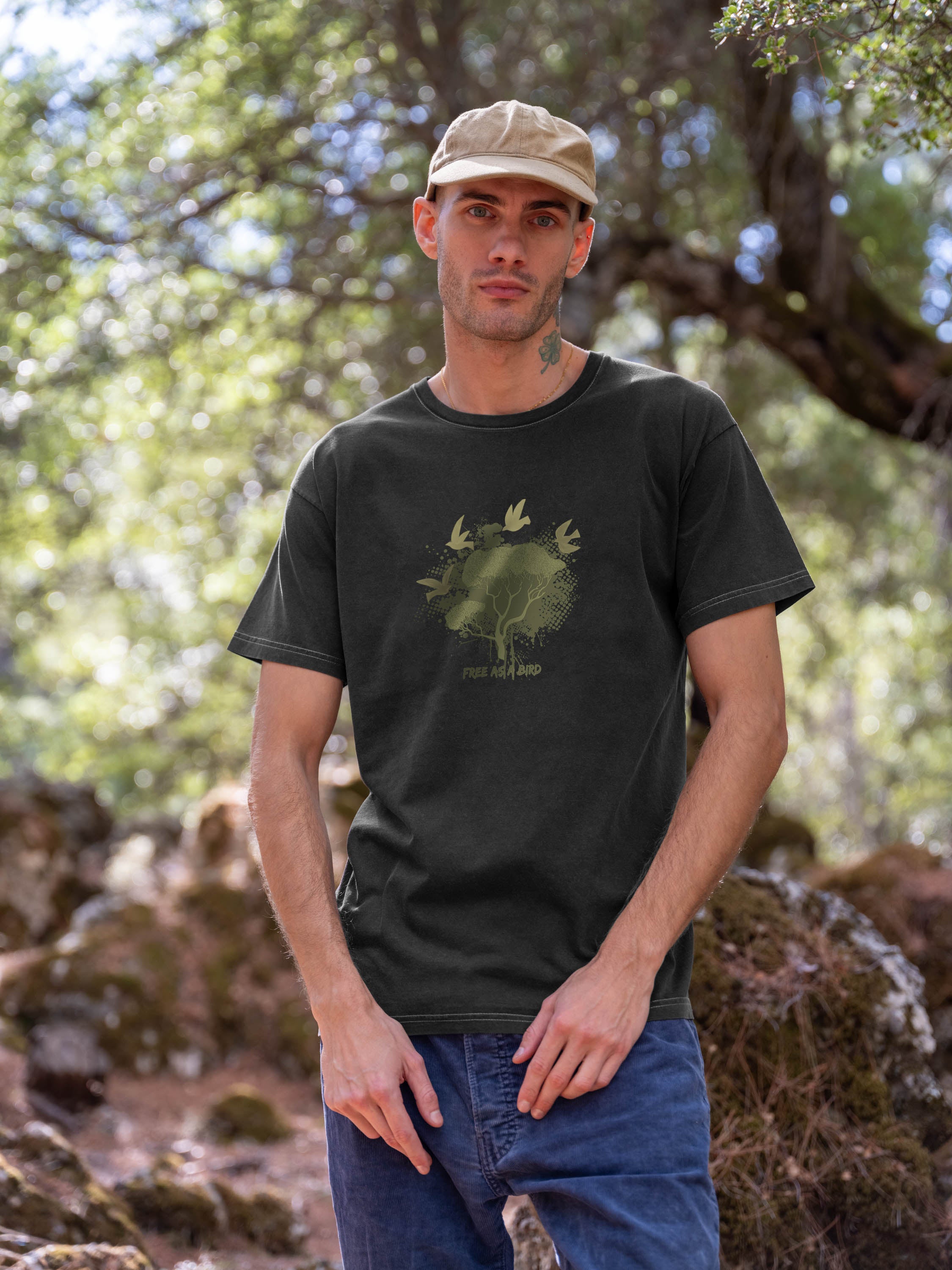 “Free as a Bird” Σχέδιο Δέντρο - Μπλούζες Πετροπλυμένες