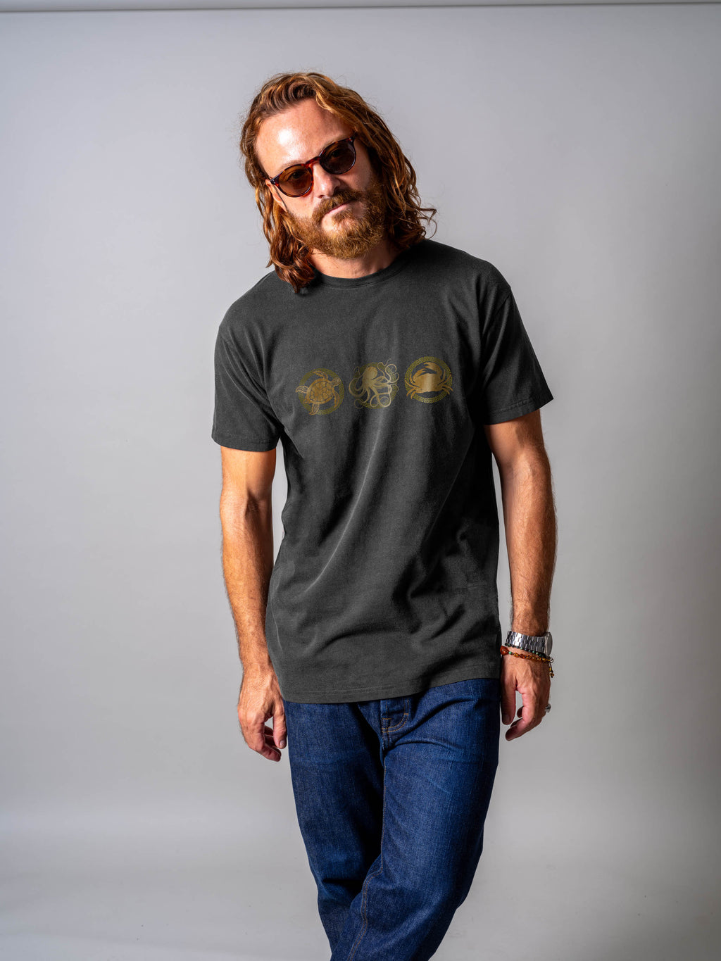 Abstract Sea Turtle Panel Print - Stonewashed T-Shirts