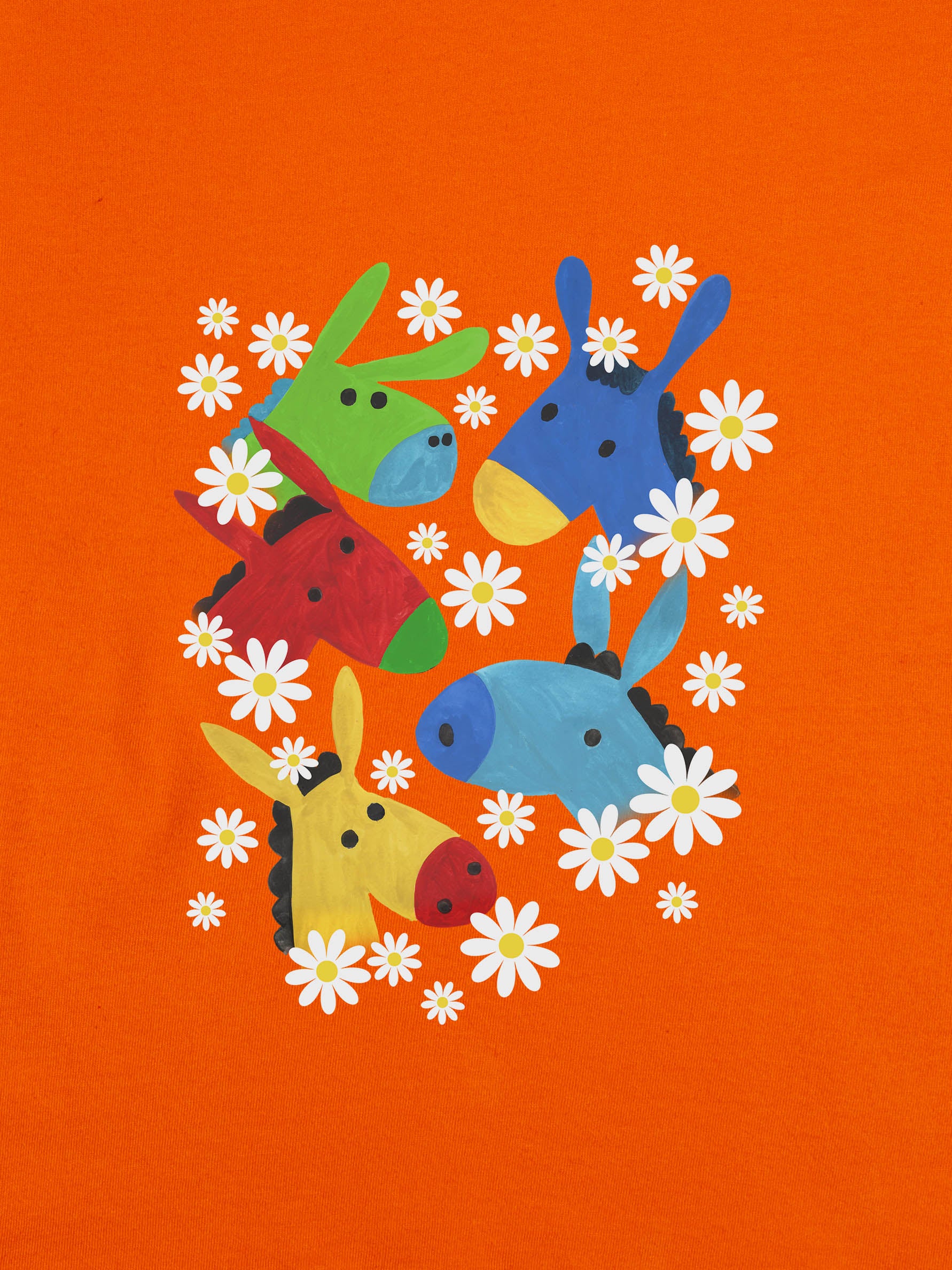 Colorful Donkey Heads & Daisies Print - T-Shirts