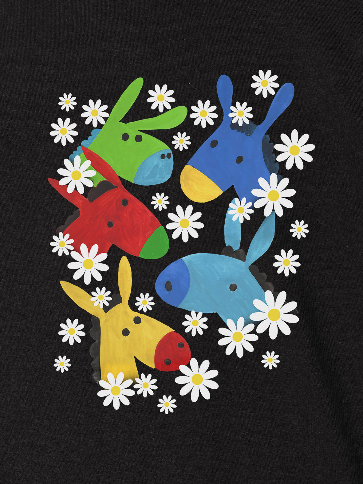 Colorful Donkey Heads & Daisies Print - T-Shirts