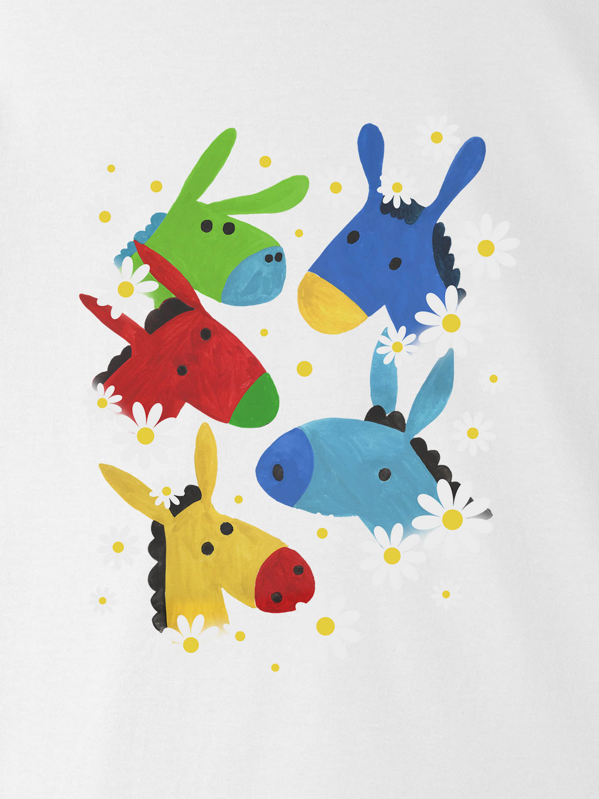 Colorful Donkey Heads & Daisies Print - T-Shirts