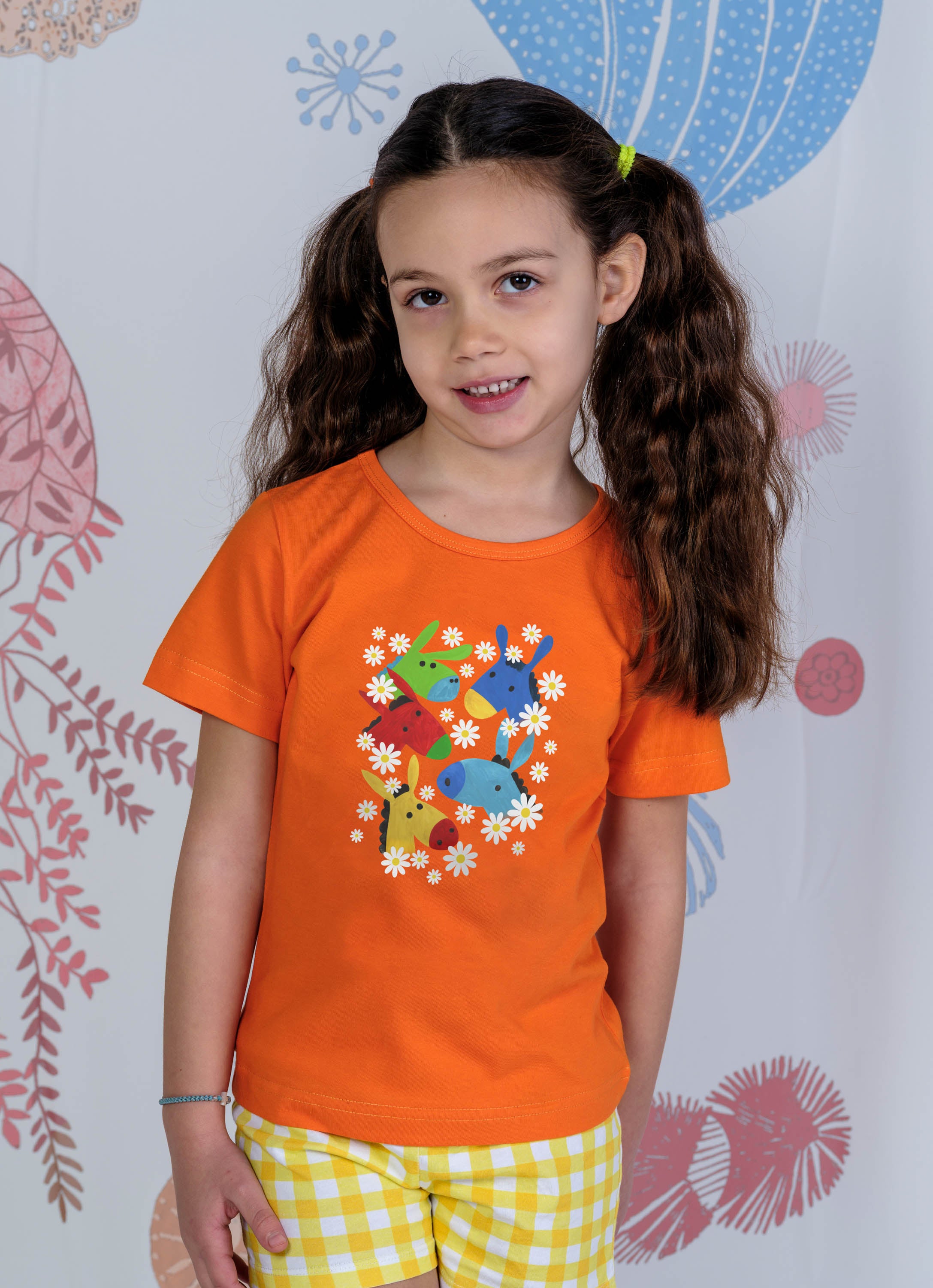 Colorful Donkey Heads & Daisies Print - T-Shirts