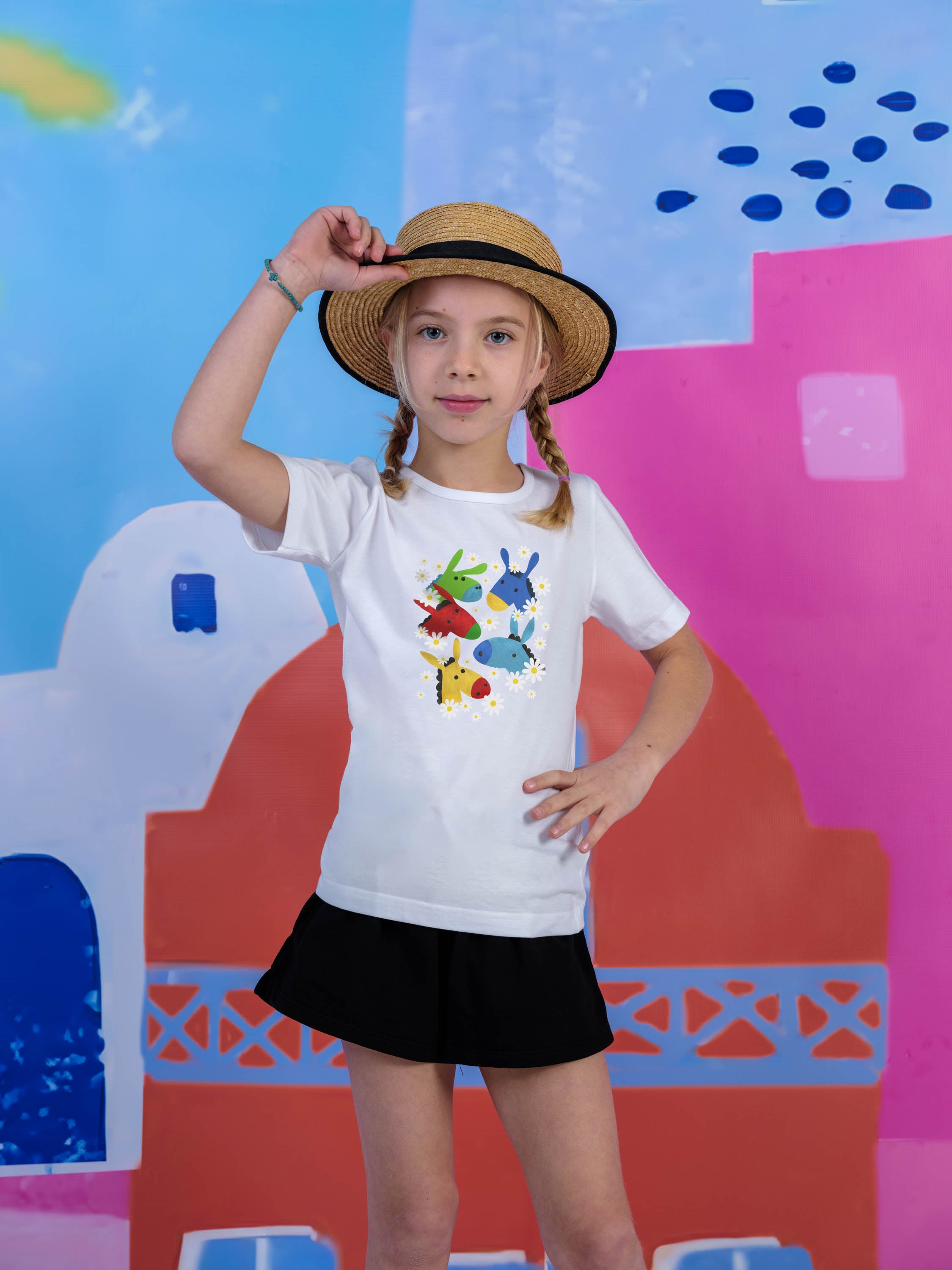 Colorful Donkey Heads & Daisies Print - T-Shirts