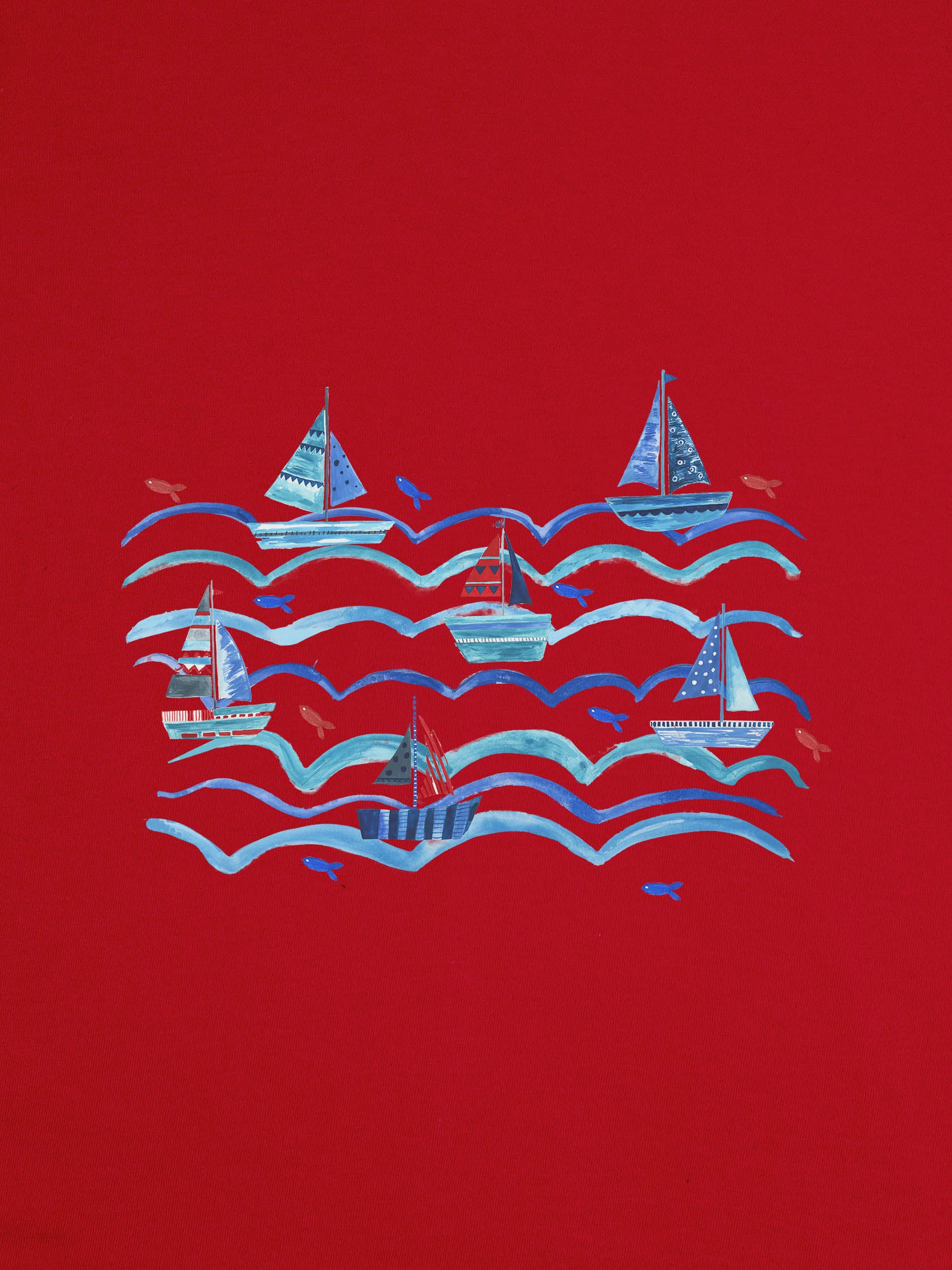 Ιστιοπλοϊκό & Ψάρια σε Μοτίβο Κυμάτων - Μπλούζες