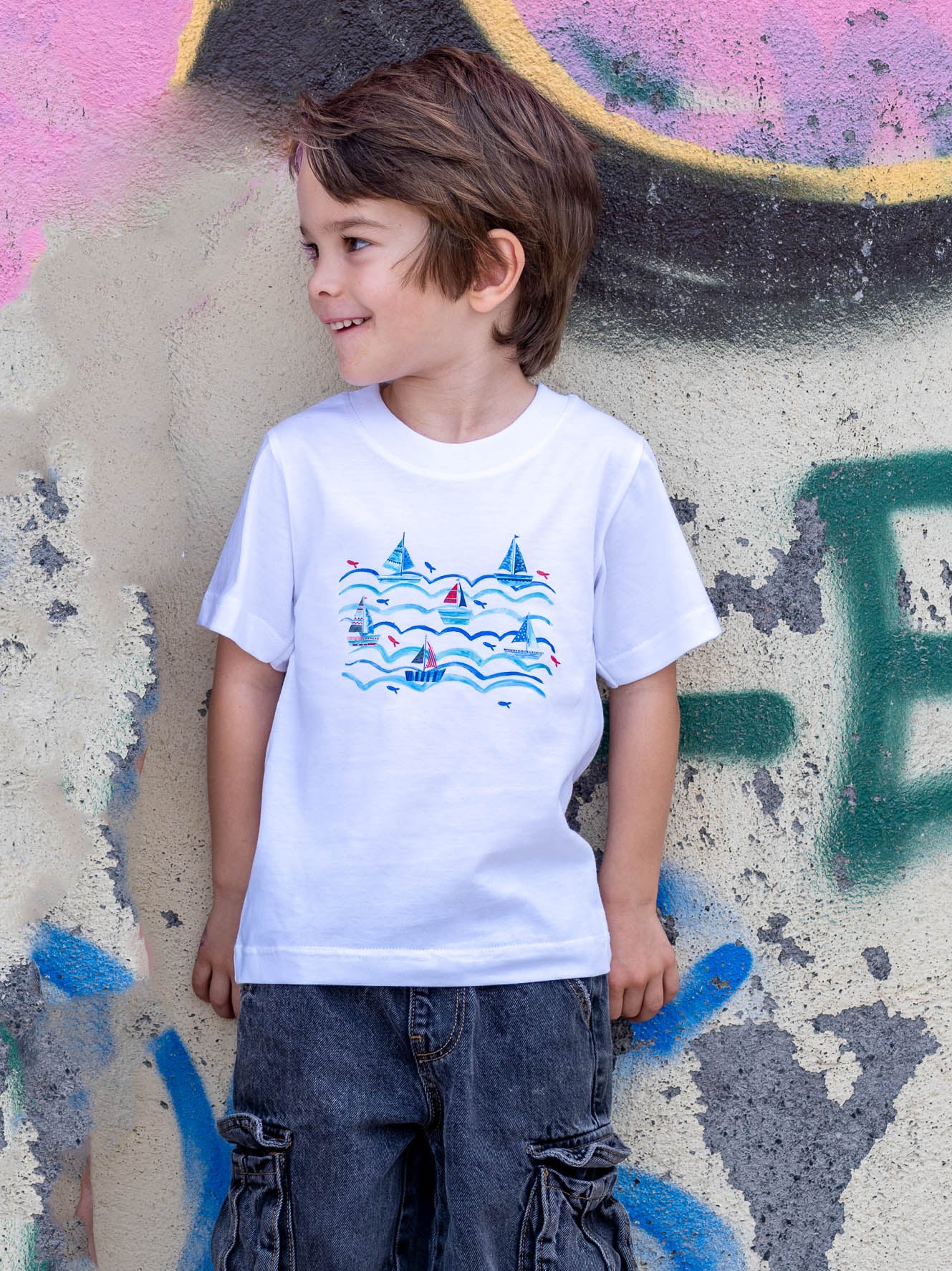 Ιστιοπλοϊκό & Ψάρια σε Μοτίβο Κυμάτων - Μπλούζες