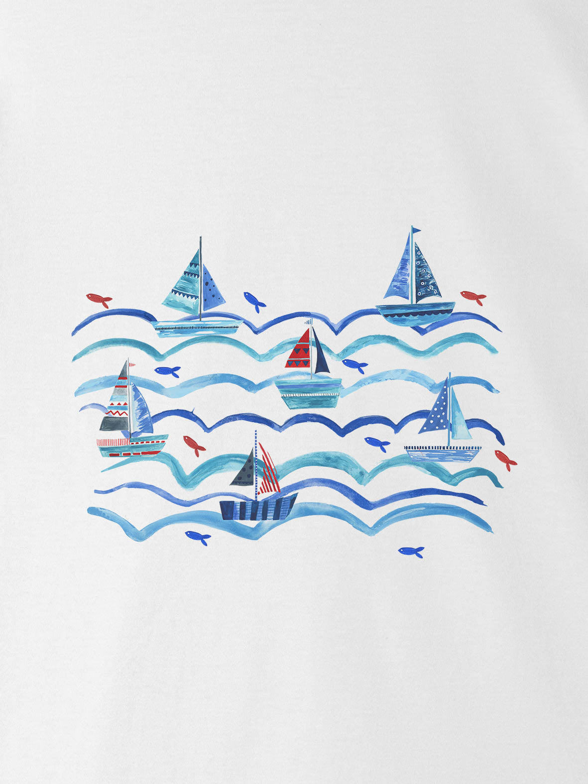 Ιστιοπλοϊκό & Ψάρια σε Μοτίβο Κυμάτων - Μπλούζες