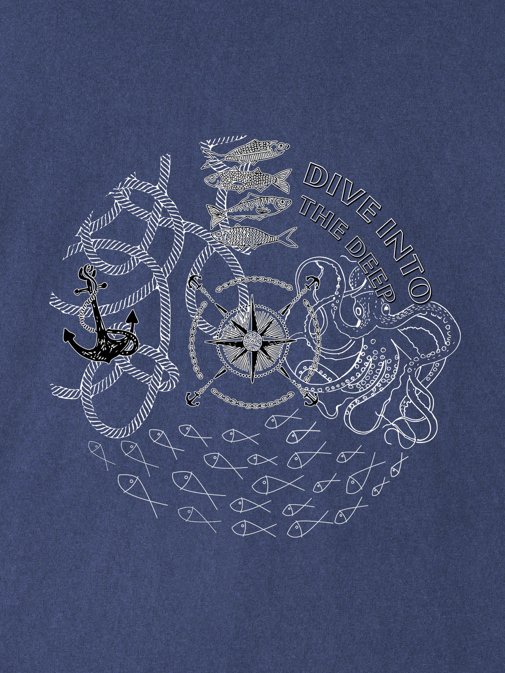 Vintage Ναυτικός Χάρτης & Πυξίδα - Μπλούζες Πετροπλυμένες