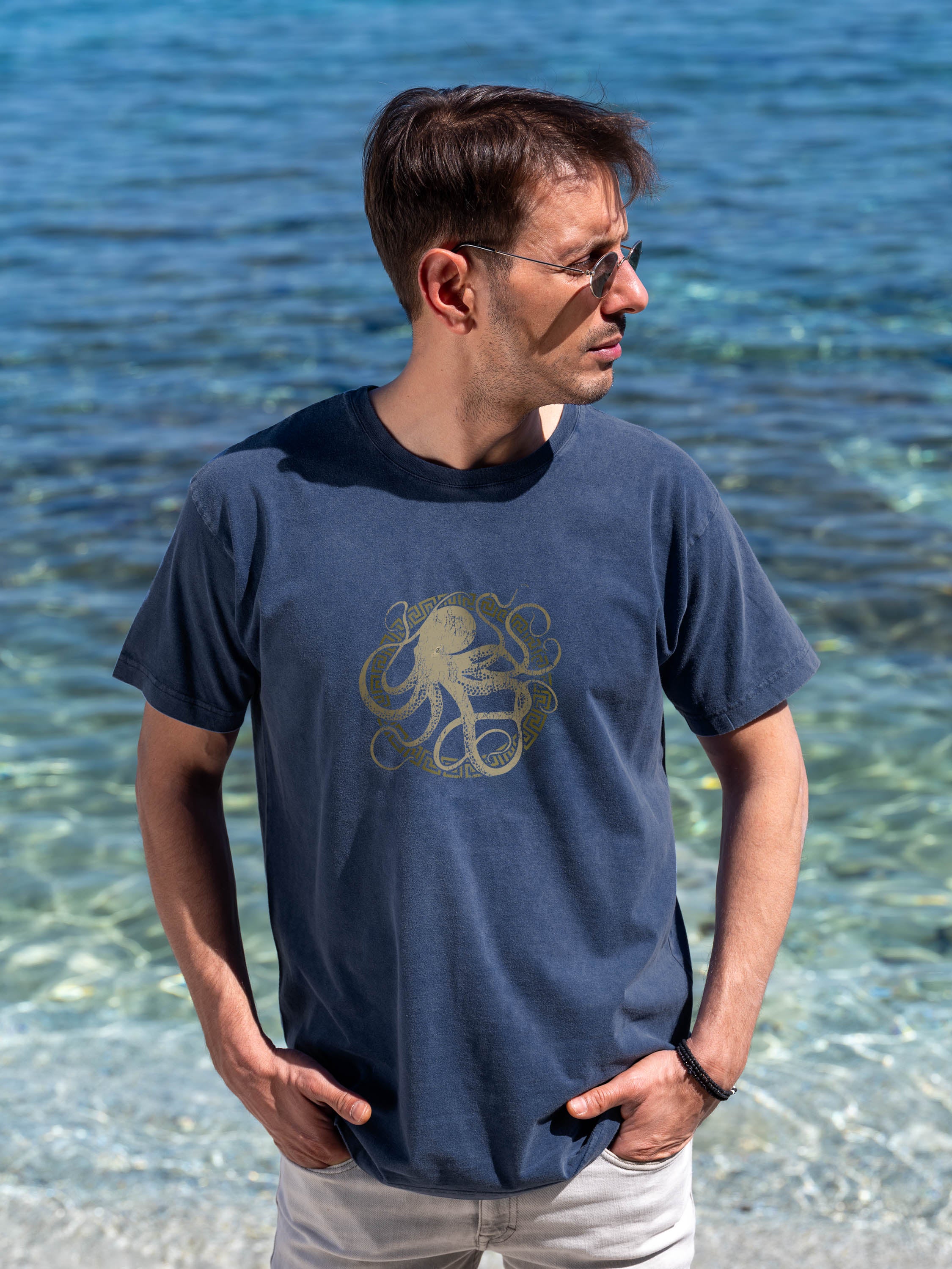 Minimal Σχέδιο Περιγράμματος Χταποδιού - Μπλούζες Πετροπλυμένες