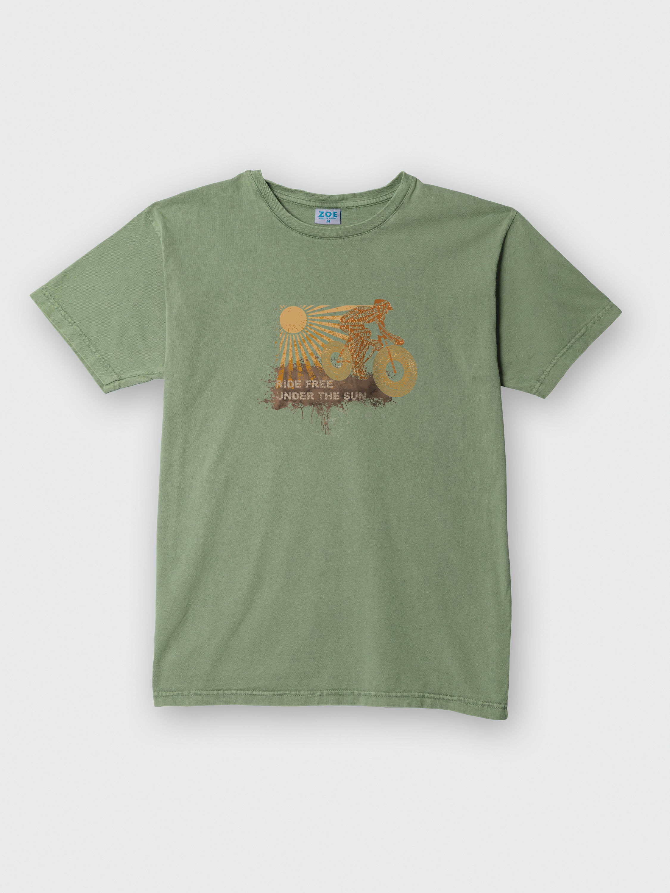 “Ride Free Under the Sun” Σχέδιο Ποδήλατο - Μπλούζες Πετροπλυμένες