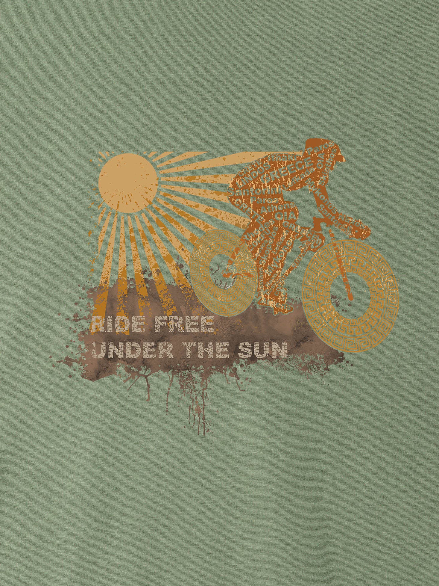 “Ride Free Under the Sun” Σχέδιο Ποδήλατο - Μπλούζες Πετροπλυμένες
