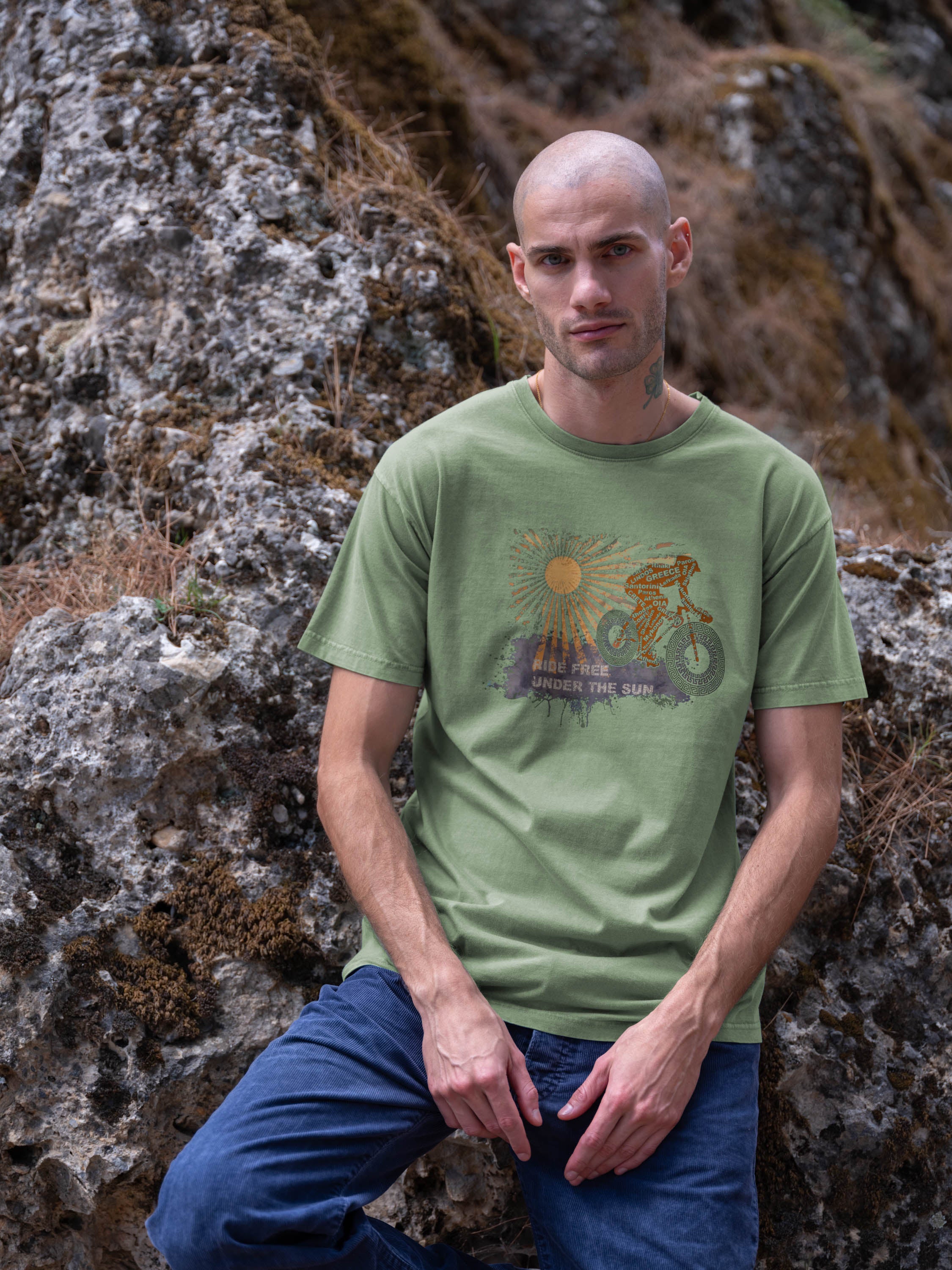 “Ride Free Under the Sun” Σχέδιο Ποδήλατο - Μπλούζες Πετροπλυμένες