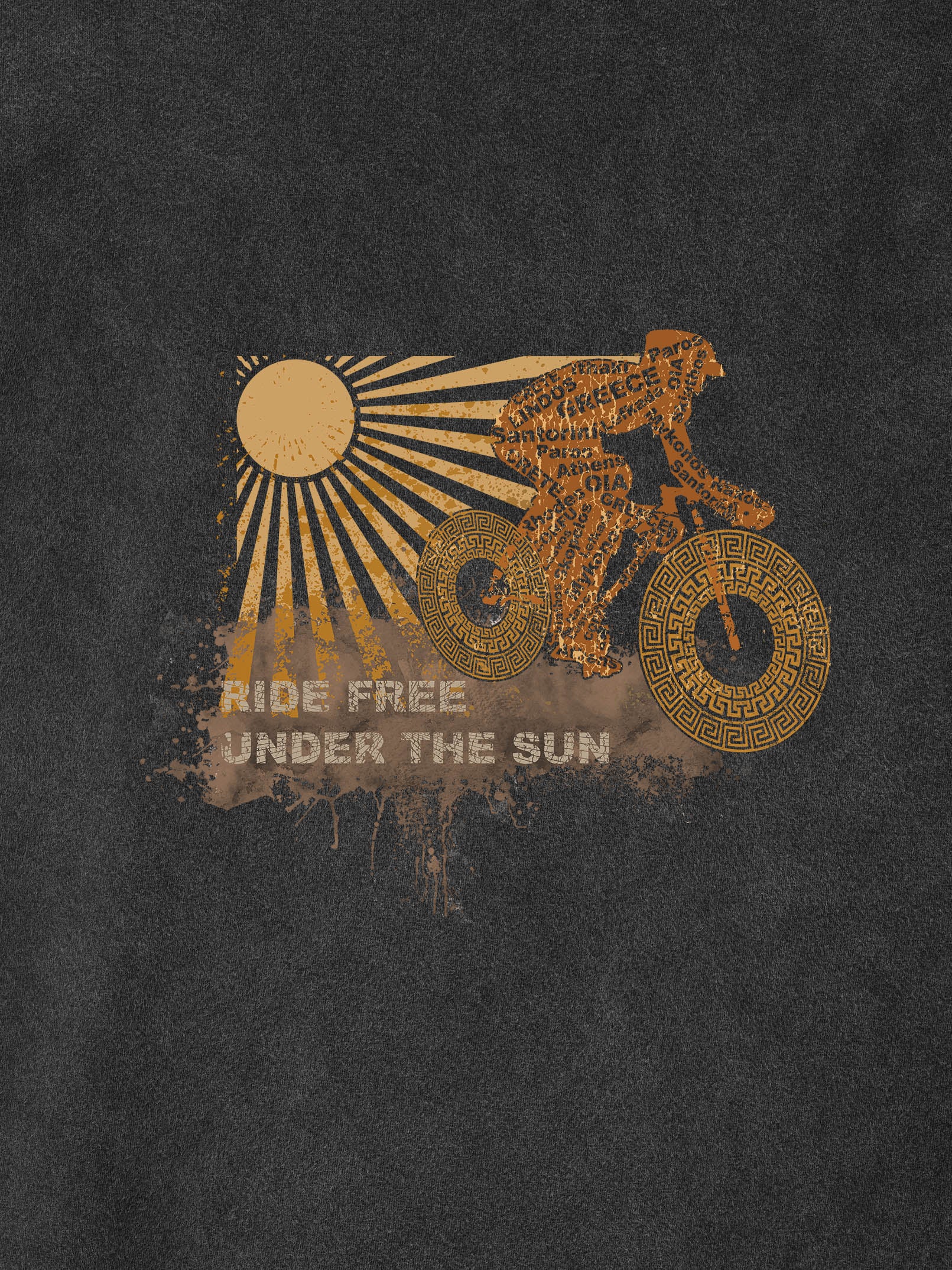 “Ride Free Under the Sun” Σχέδιο Ποδήλατο - Μπλούζες Πετροπλυμένες