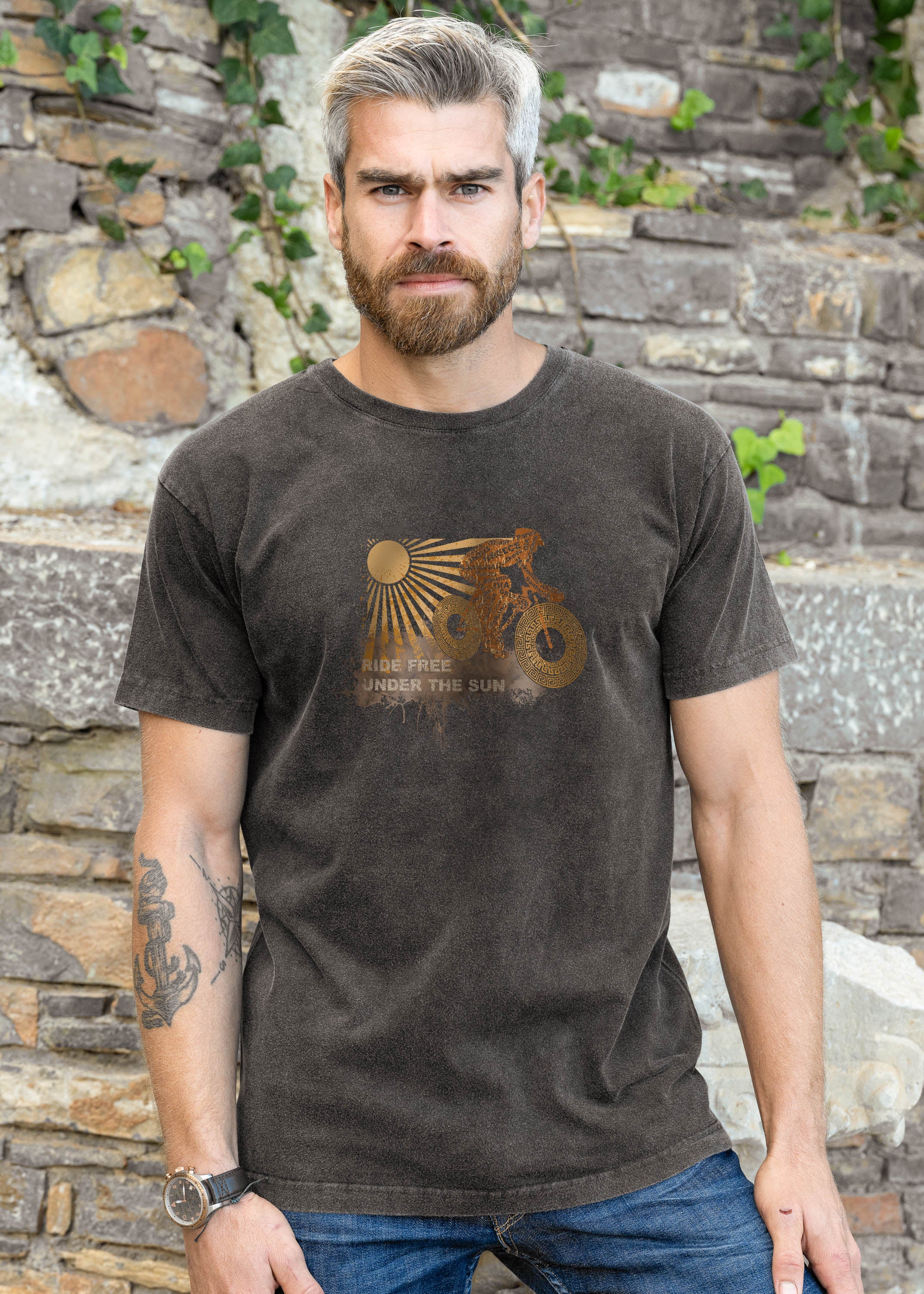 “Ride Free Under the Sun” Σχέδιο Ποδήλατο - Μπλούζες Πετροπλυμένες