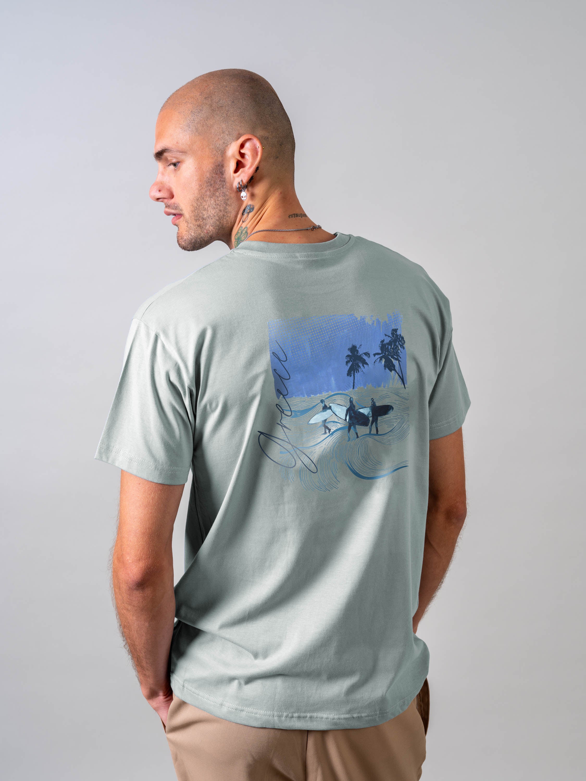 Blue Tropical Surf Scene - T-Shirts
