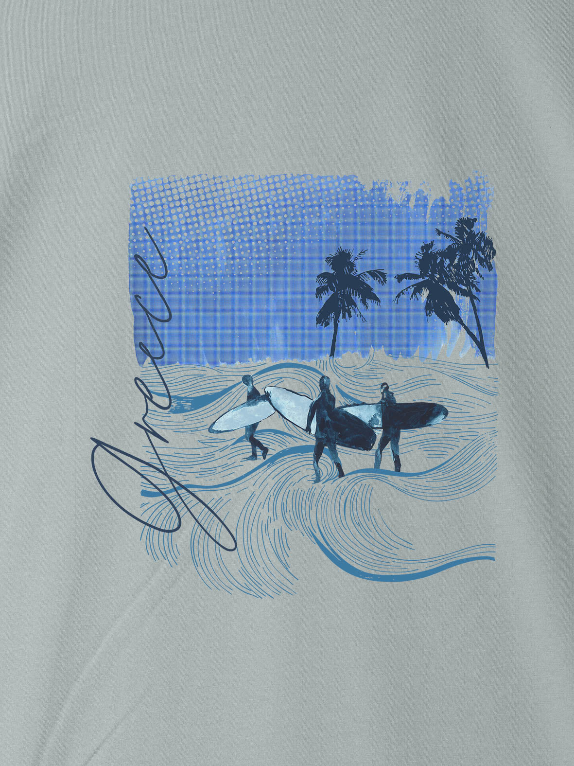 Blue Tropical Surf Scene - T-Shirts