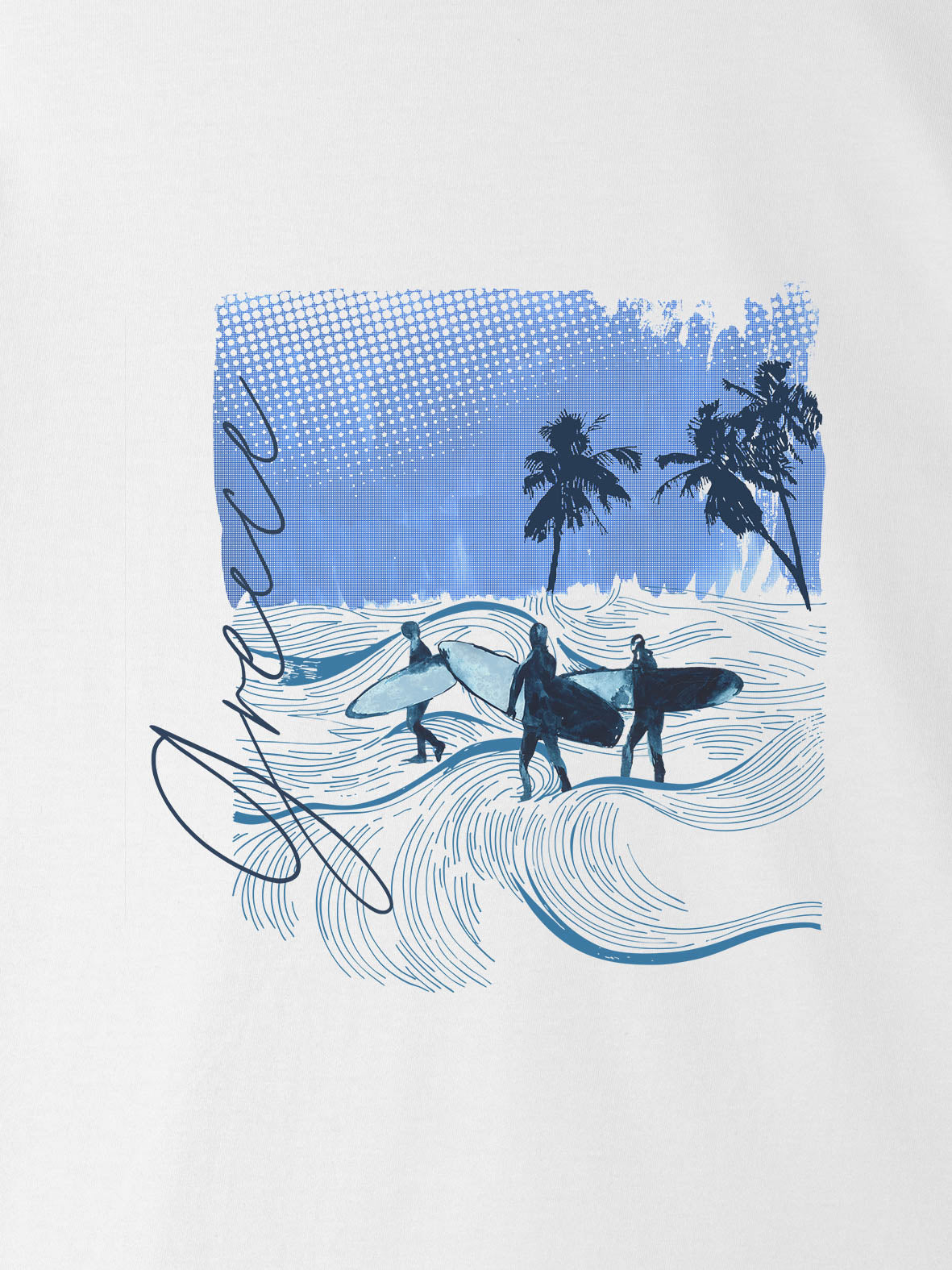Blue Tropical Surf Scene - T-Shirts