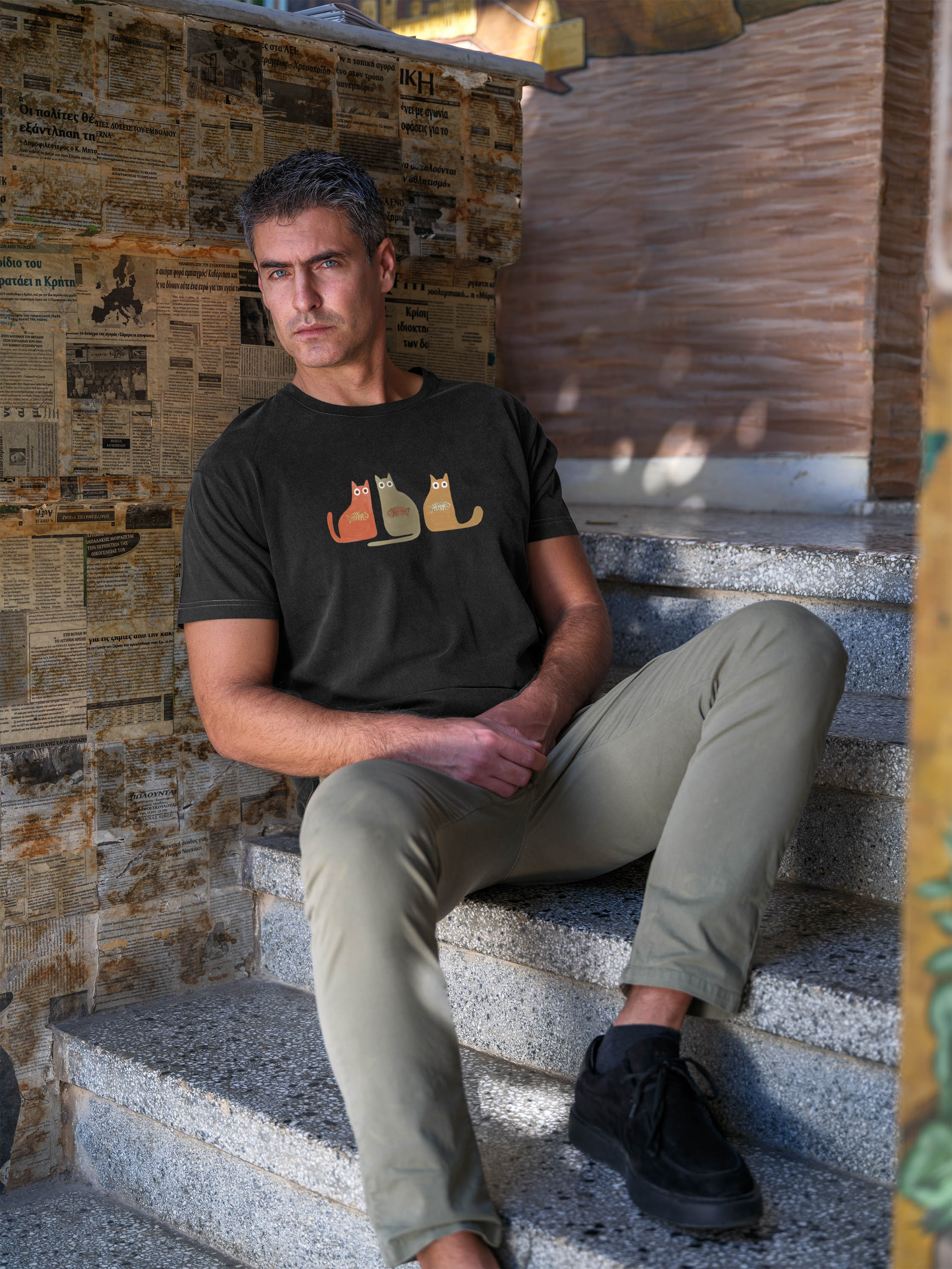 Σχέδιο Τριάδα “Fish Bones” Χαρακτήρες - Μπλούζες Πετροπλυμένες