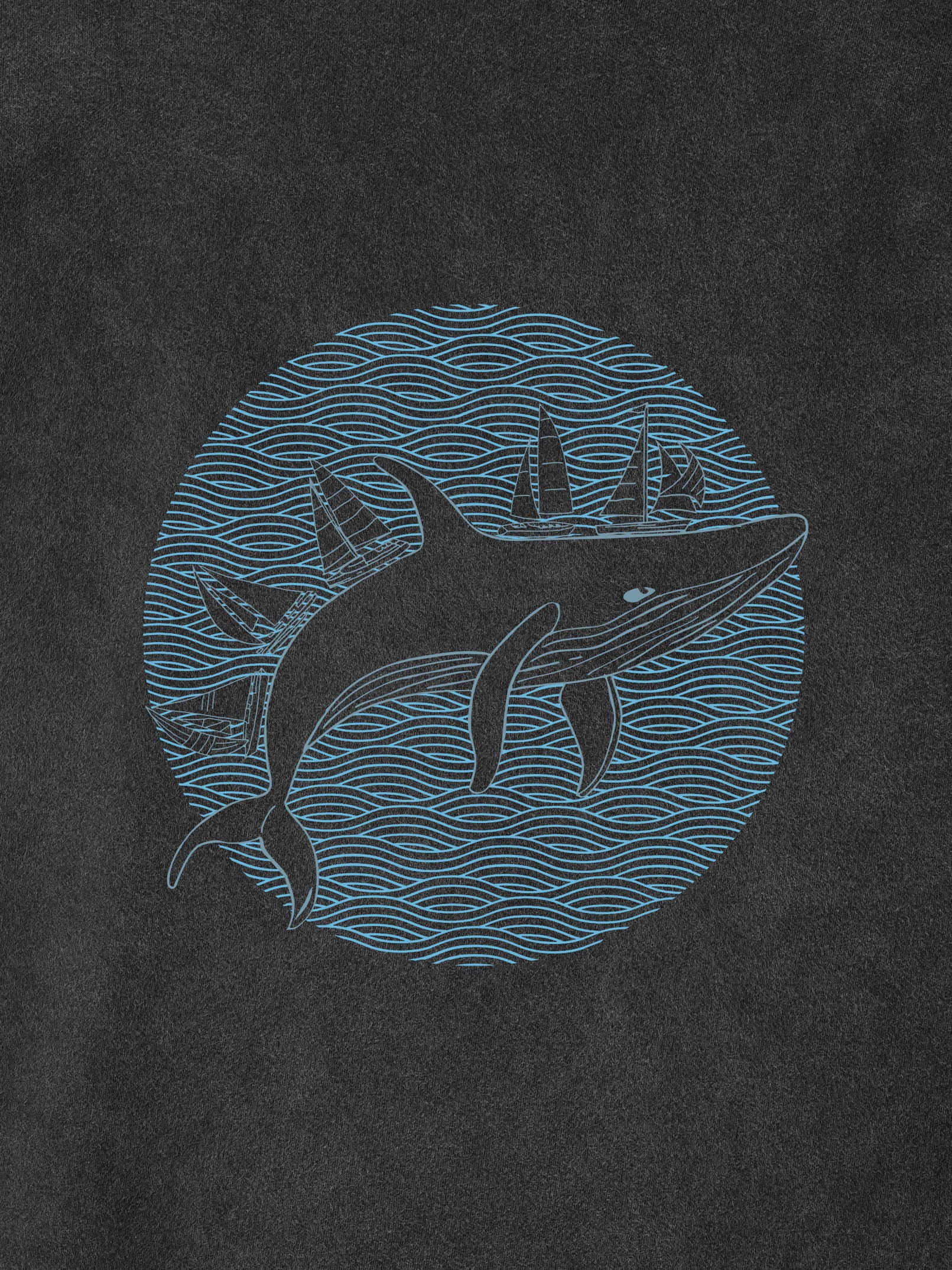 Vintage Ναυτικό Σχέδιο Φάλαινας Σιλουέτα - Μπλούζες Πετροπλυμένες
