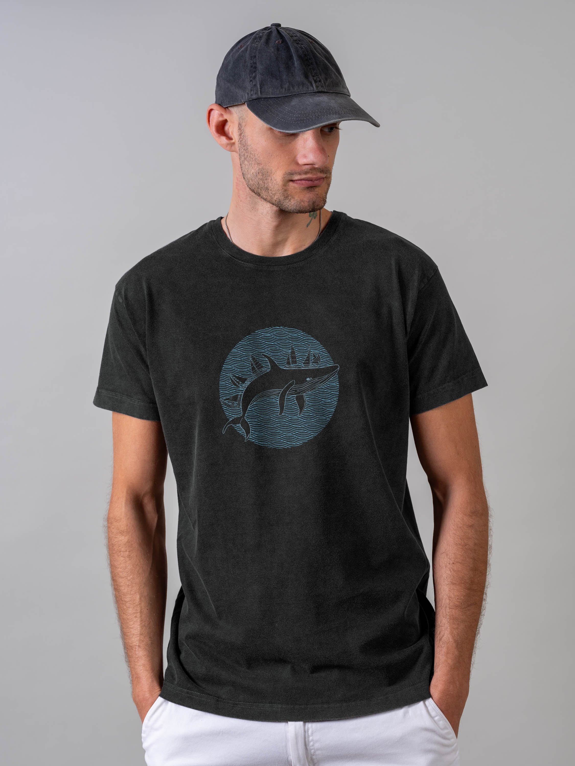 Vintage Ναυτικό Σχέδιο Φάλαινας Σιλουέτα - Μπλούζες Πετροπλυμένες