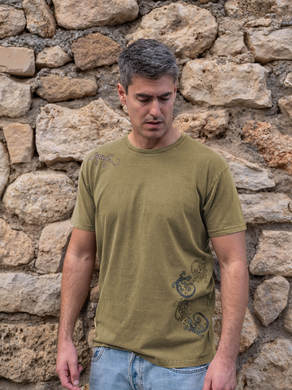 Gecko Tribal Collage - Stonewashed T-Shirts