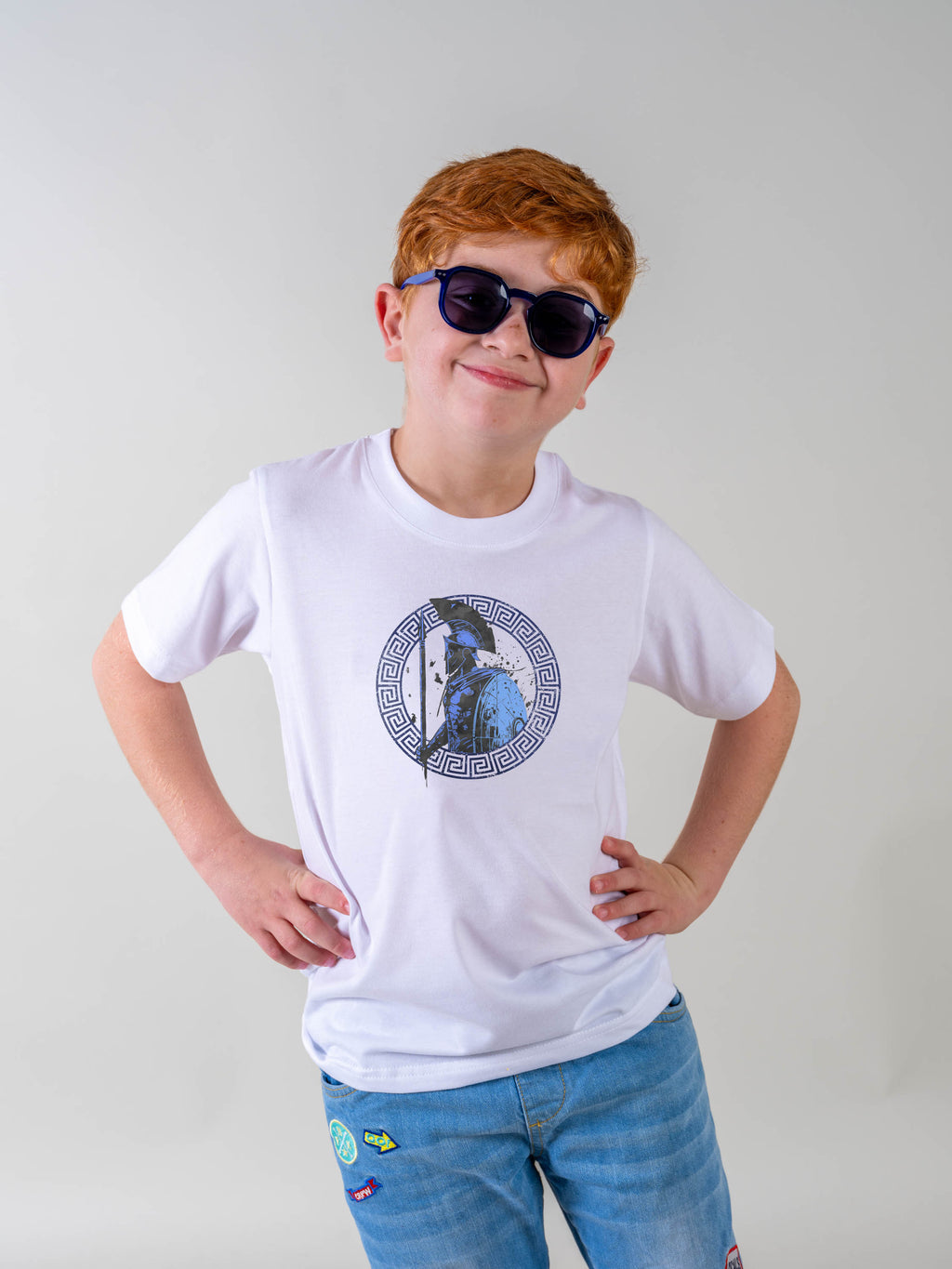 Spartan Helmet Greek Key Emblem - T-Shirts