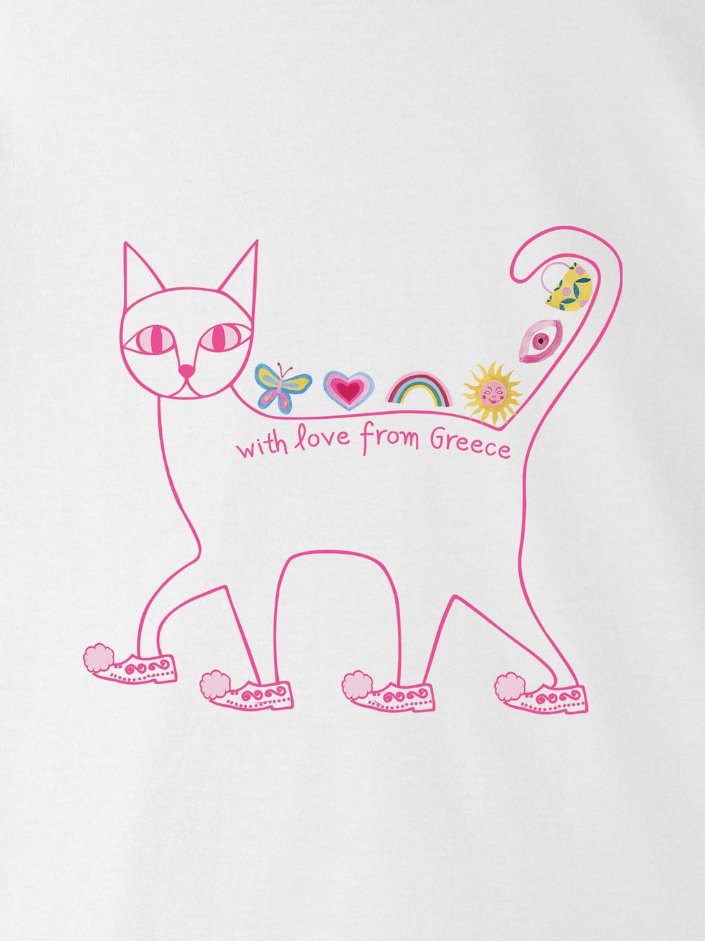 Love From Greece Cat Line Art - T-Shirts
