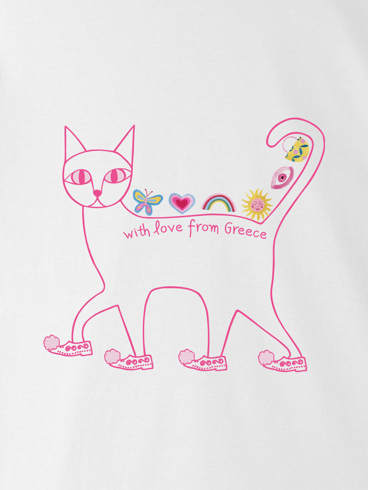 Love From Greece Cat Line Art - T-Shirts