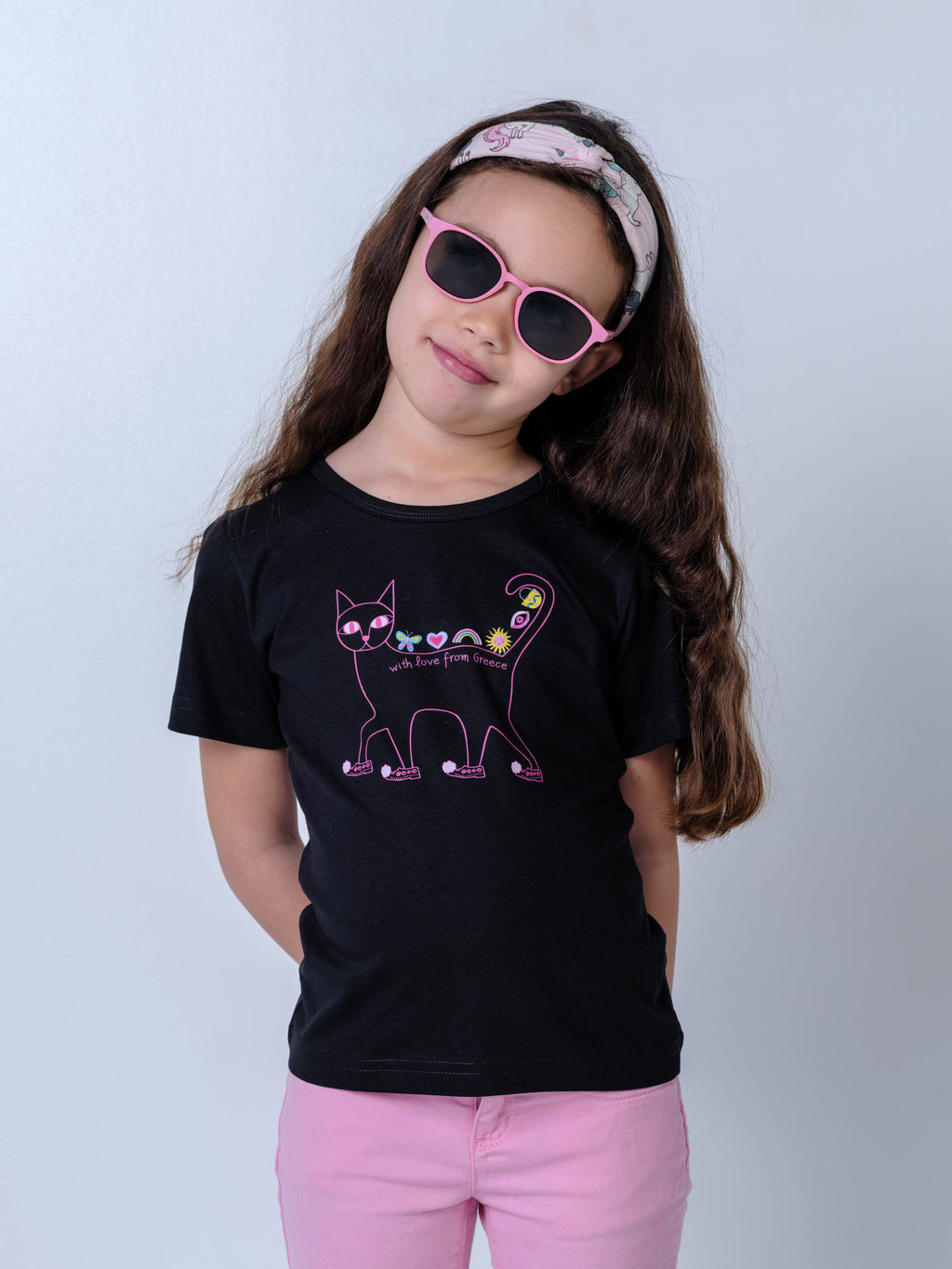 Love From Greece Cat Line Art - T-Shirts