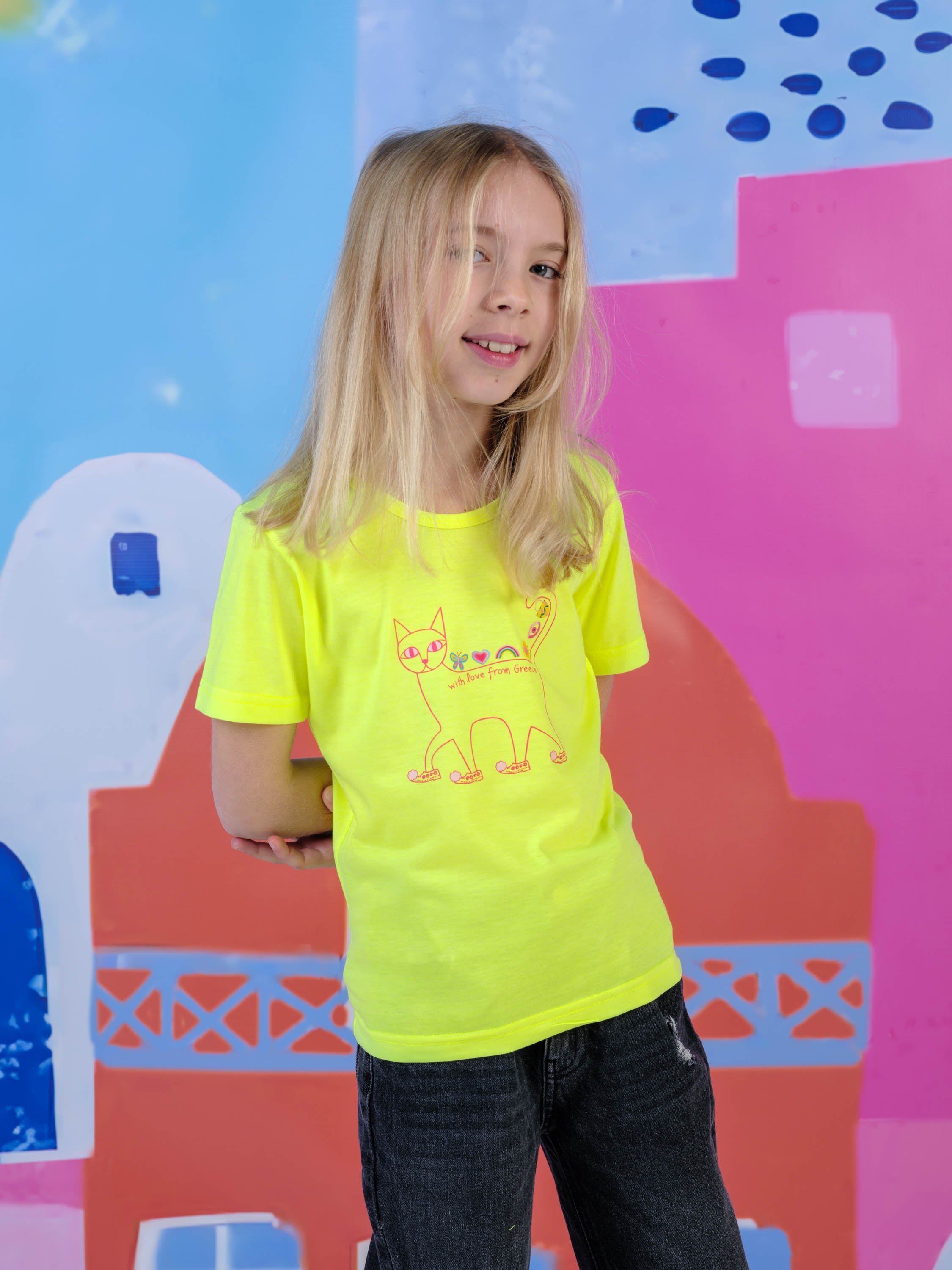 Love From Greece Cat Line Art - T-Shirts