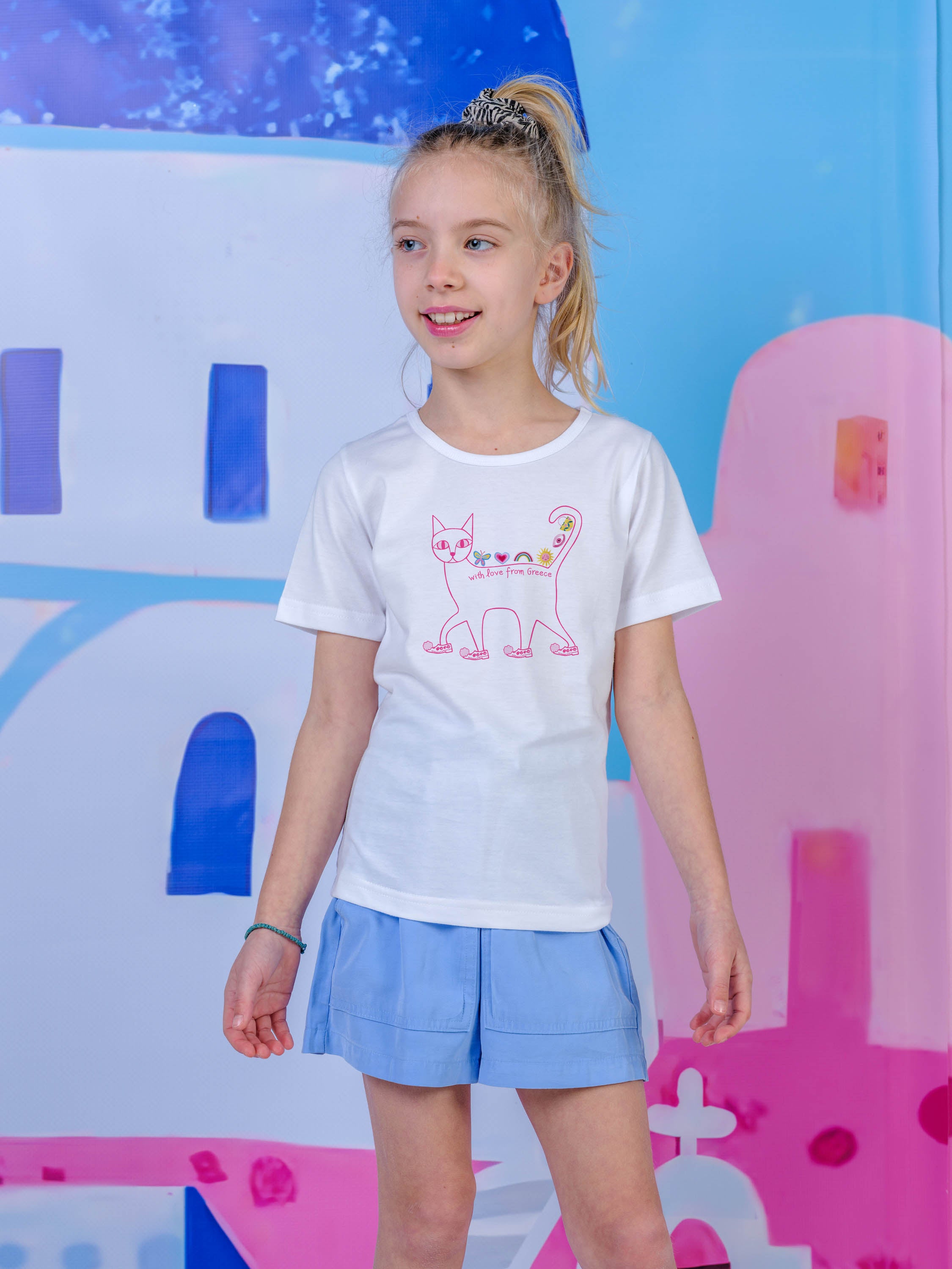 Love From Greece Cat Line Art - T-Shirts