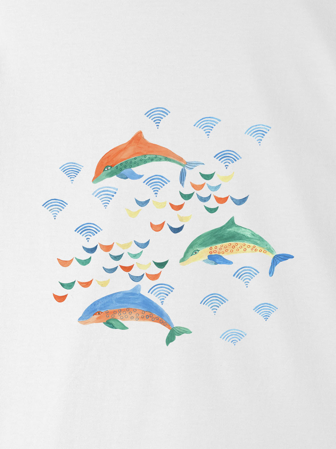 Watercolor Dolphins & Ocean Waves - T-Shirts